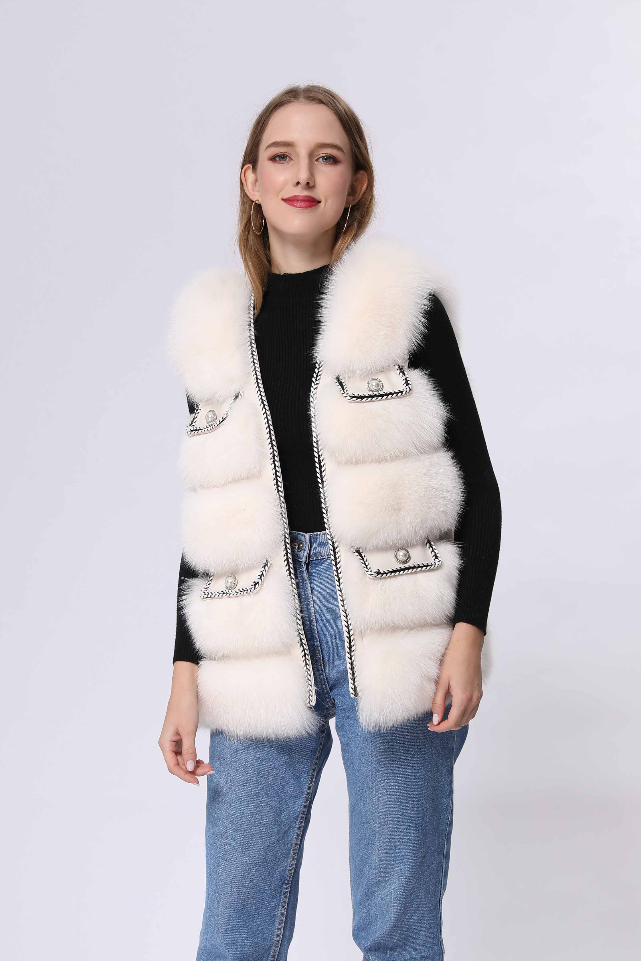 Fall And Winter Ladies Luxury Chanel Style Fashion Fox Fur Vest - Janefur