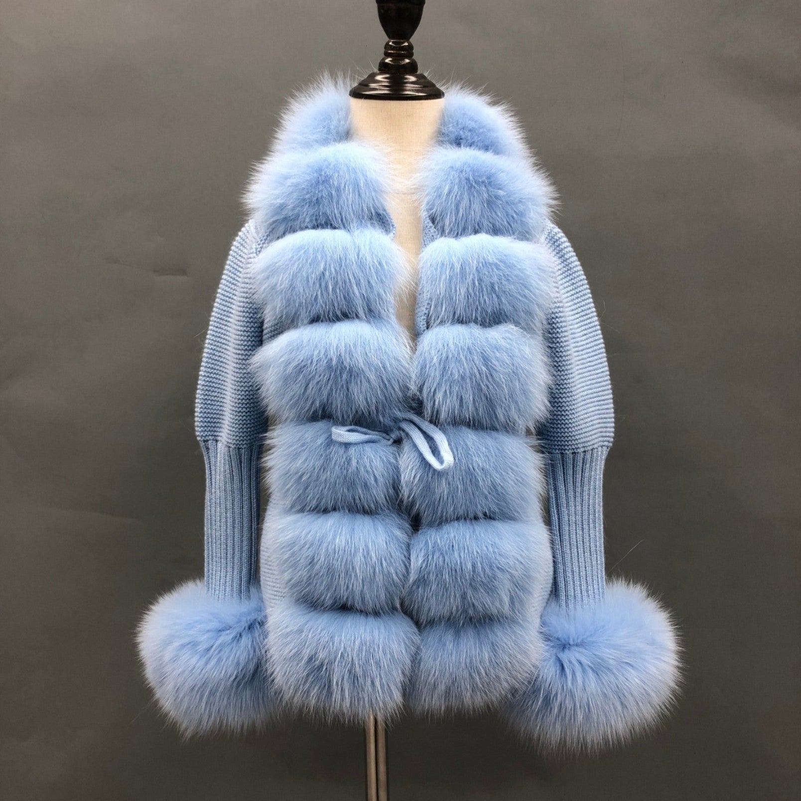 Little Girl's Pink Knitted Children's Coat With Fox Fur Trim - Janefur