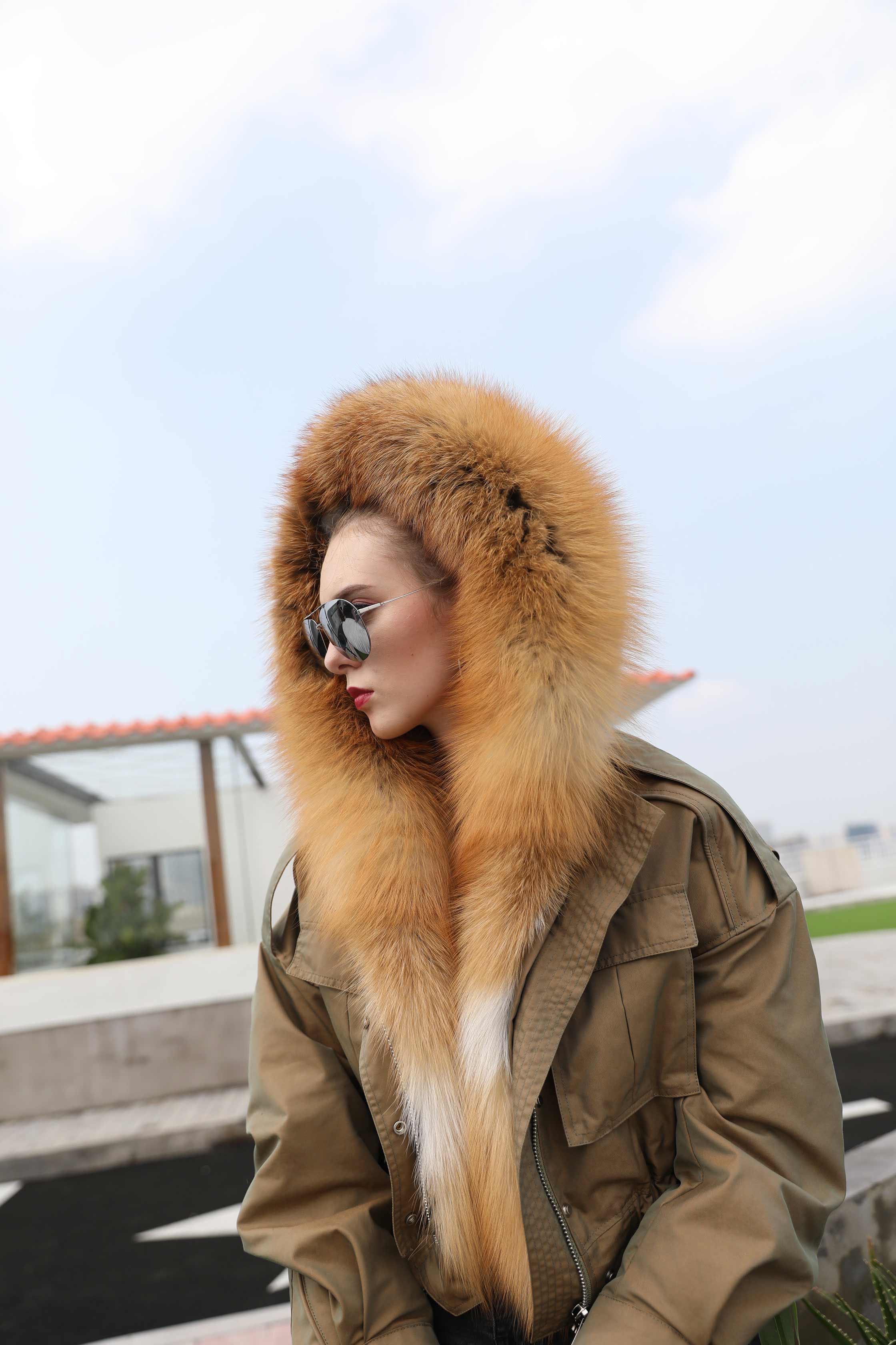 Short Wholesale Fashion Women's Fur Hooded Parka - Janefur