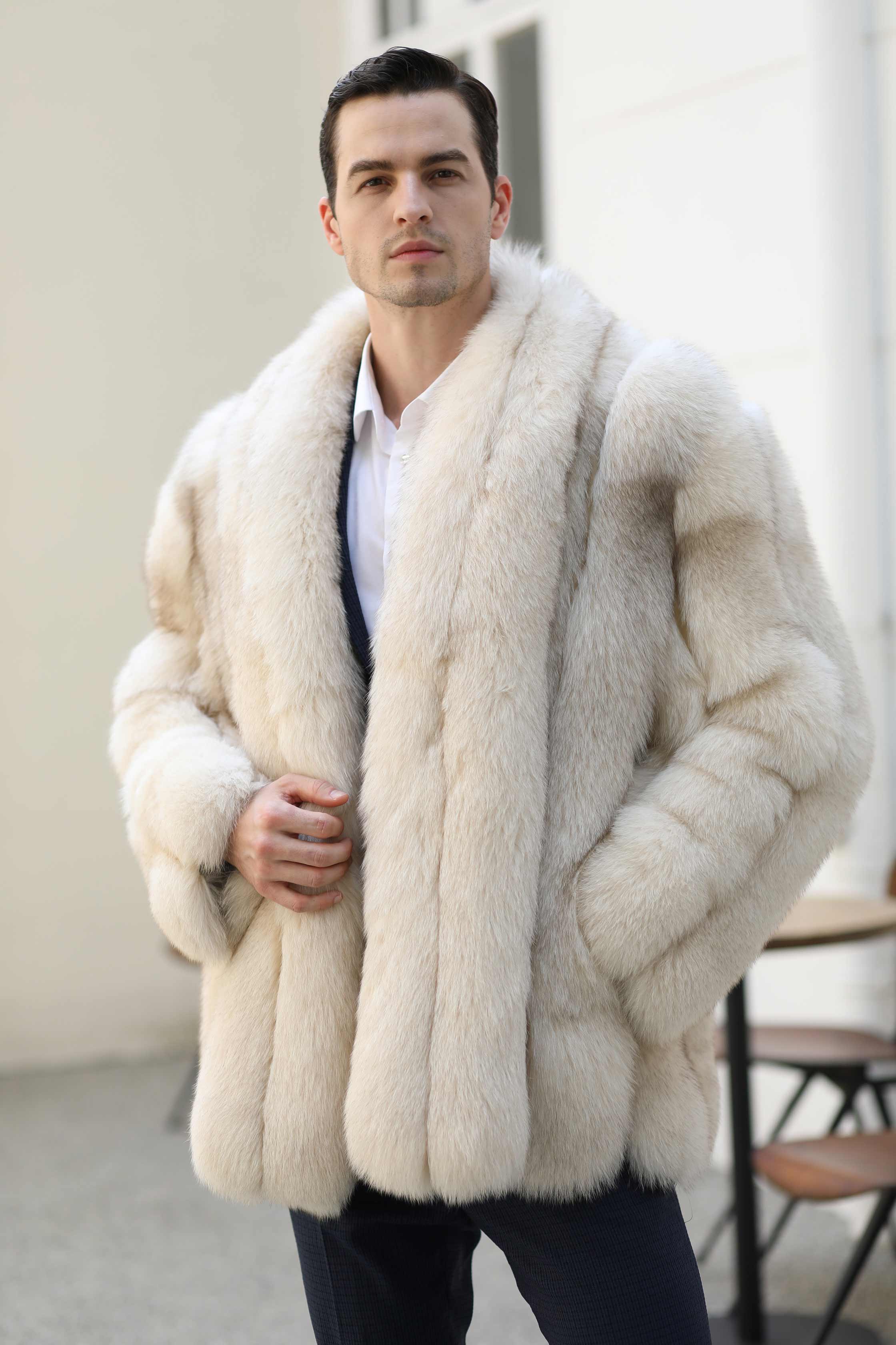 Warm Winter Luxury Blue Fox Vertical Stripes Real Fox Fur Coat - Janefur