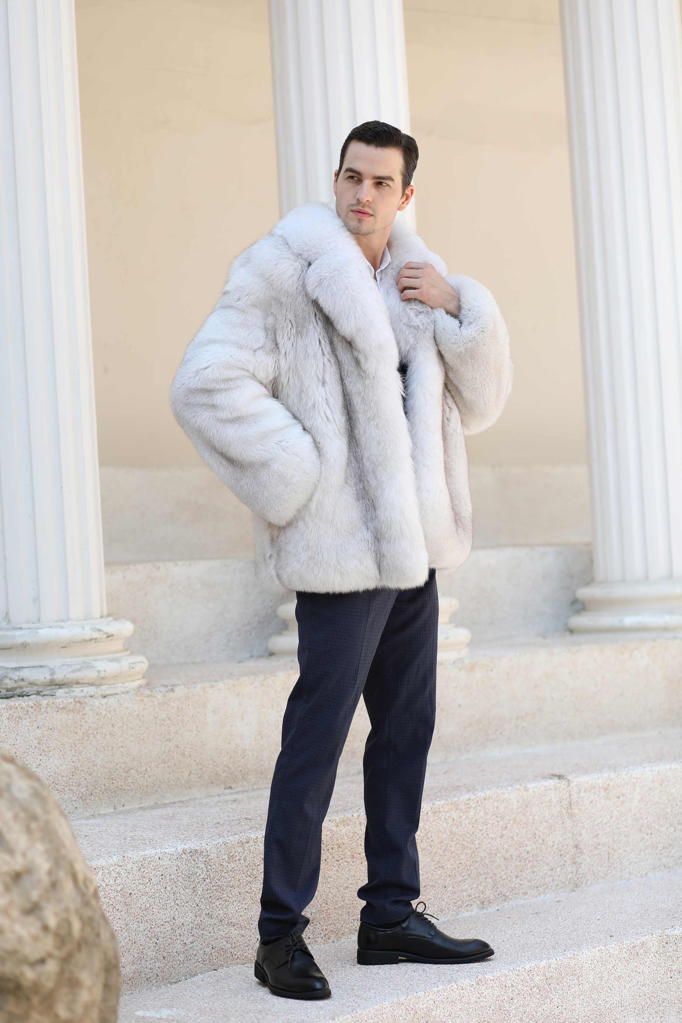 Warm Luxury Fluffy Men's Large Size Real Fox Fur Coat - Janefur