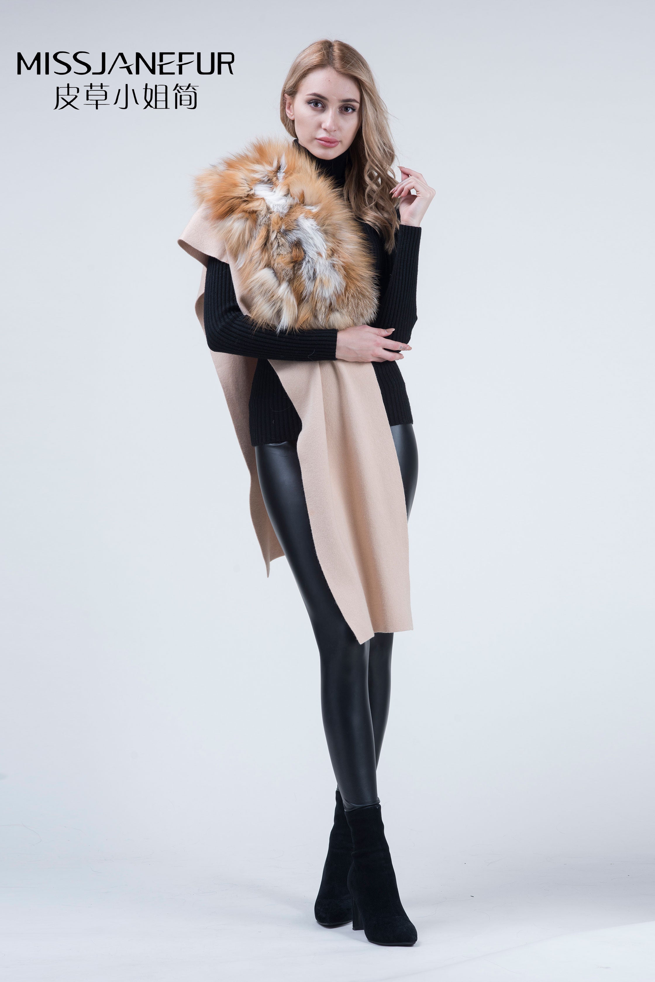 Missjanefur Women Fashion Fur Shawls Wool Cashmere Scarf - Janefur