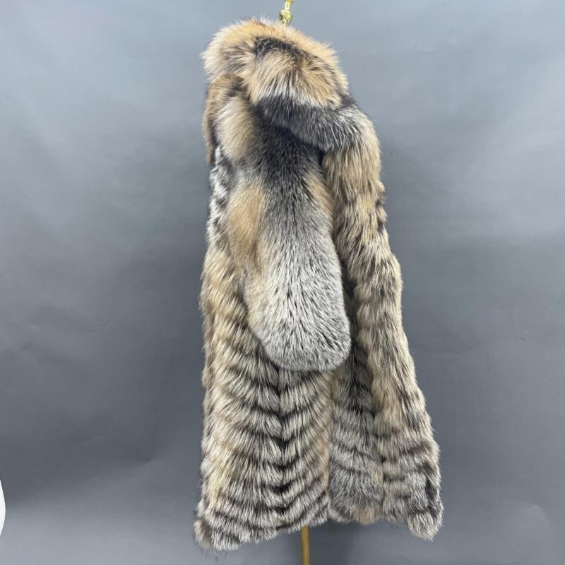 Men's Long Coat with a Golden Island Fox Fur Collar and Buttoned Front - Janefur