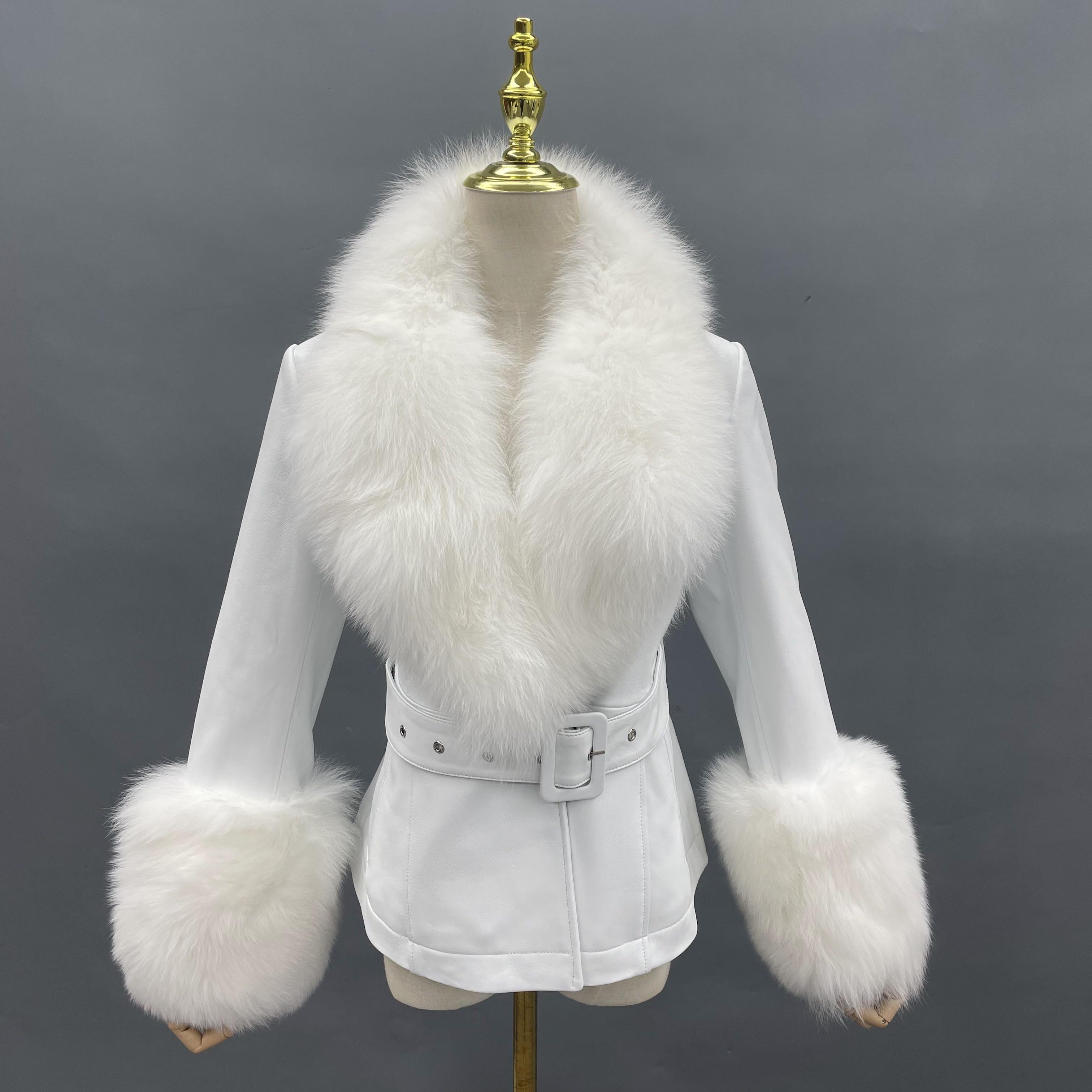 Fox Fur Collar Real Leather Women's New Fashion Jacket - Janefur