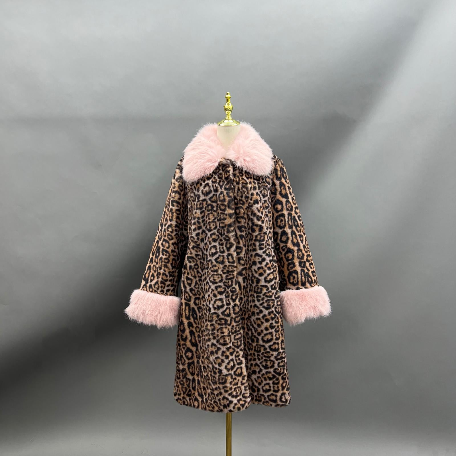 Faux Fur Coat Women's New Style Lapel Leopard Pattern Long Jacket - Janefur
