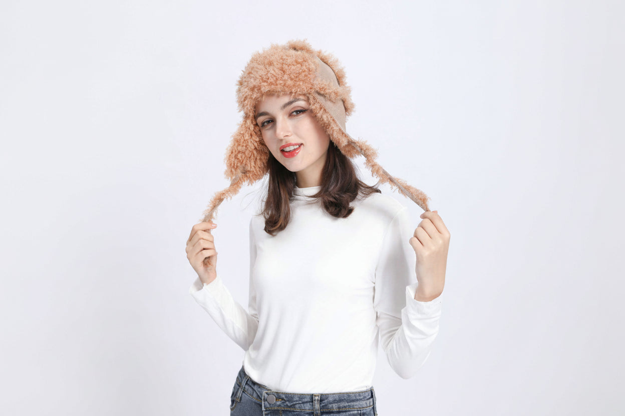 Janefur Faux Lamb Fur Skull Caps