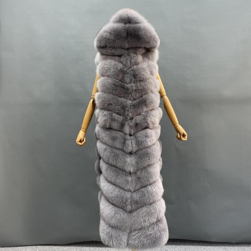 Winter Long Hooded Fox Fur Womens Luxury Vest - Janefur