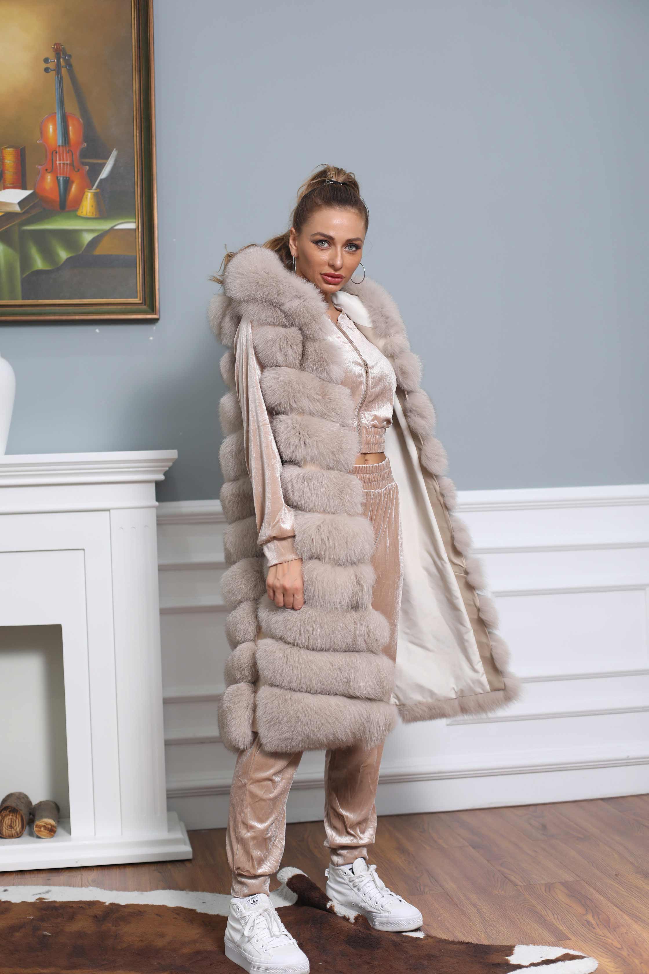 Winter Women Fox Fur Gilet Warm Long Soft Comfortable Outwear Vest For Female - Janefur