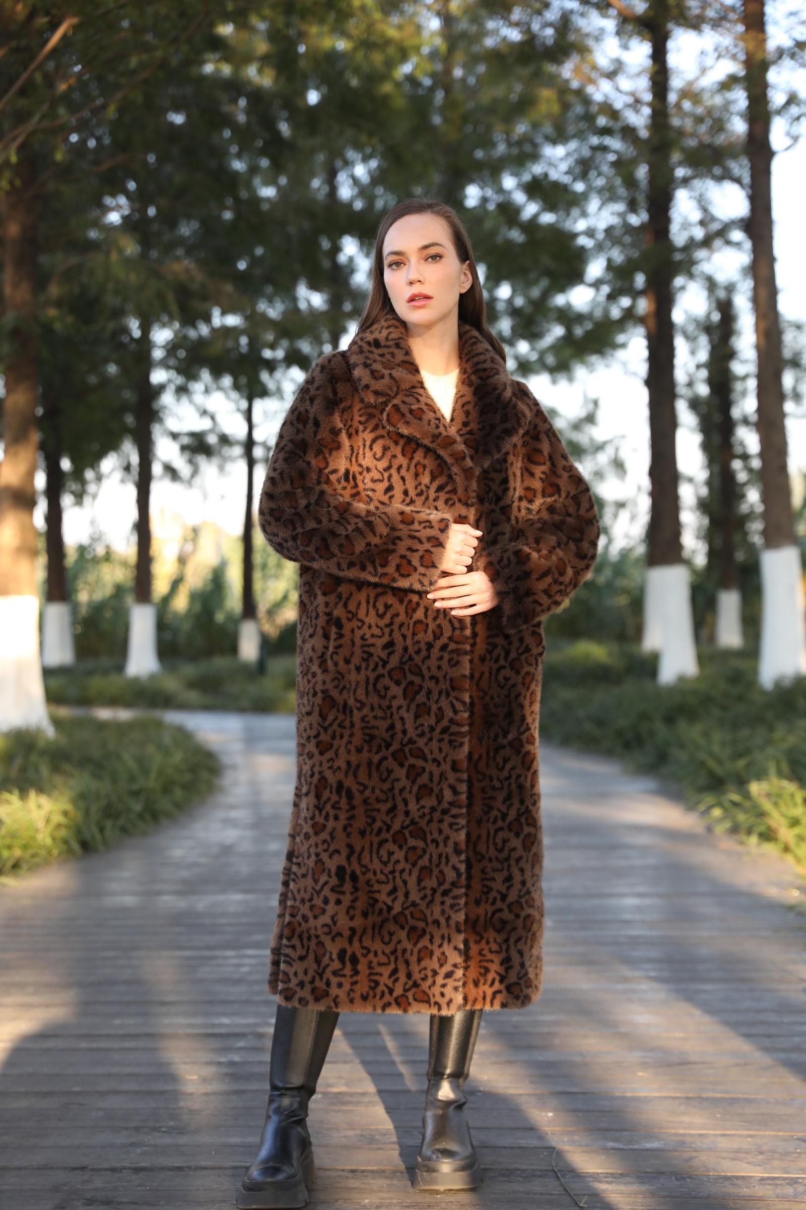 New Trendy Leopard Print Long Faux Mink Jacket Eco Fur - Janefur