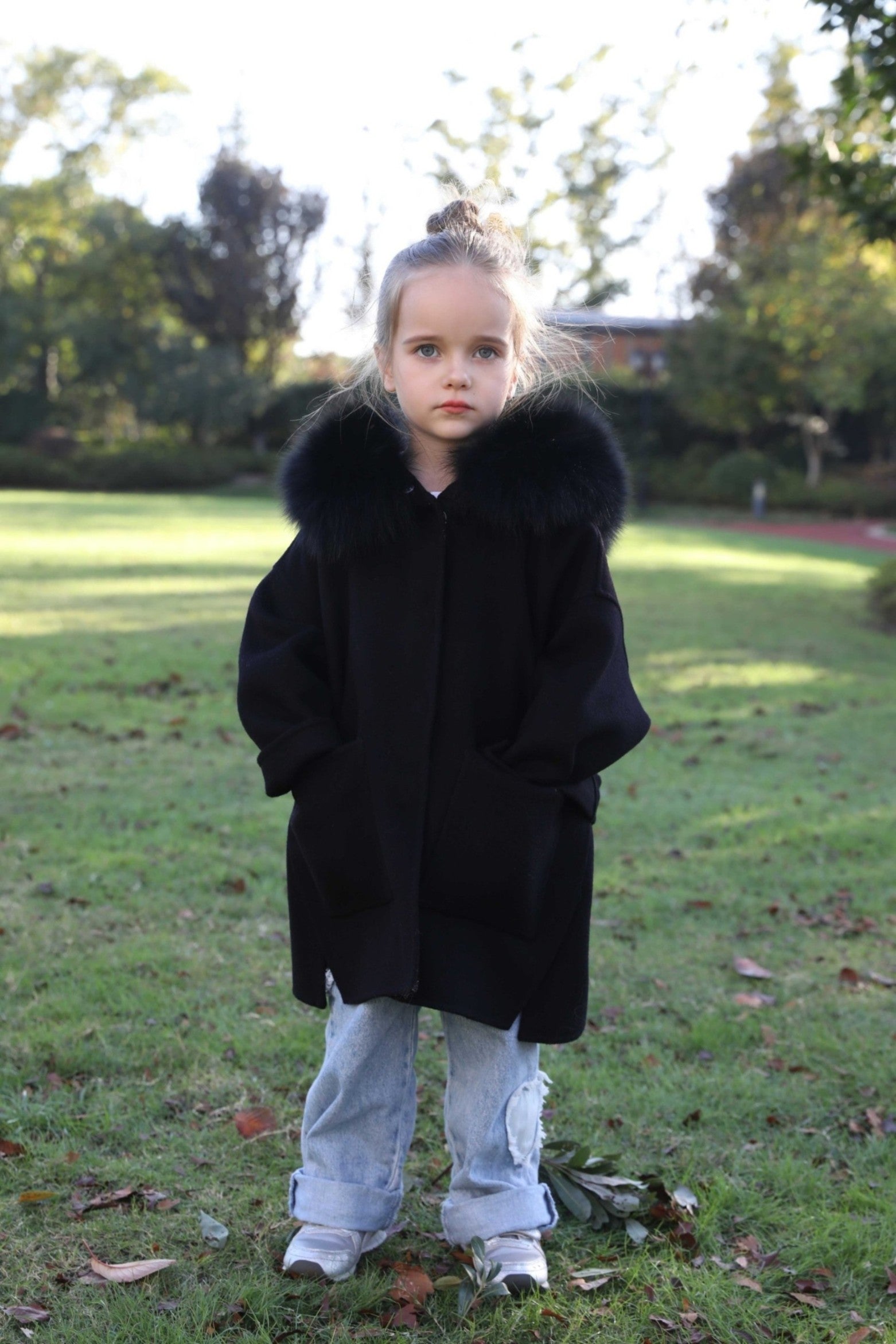 New Children's Winter Hooded Double Face Cashmere Jacket - Janefur