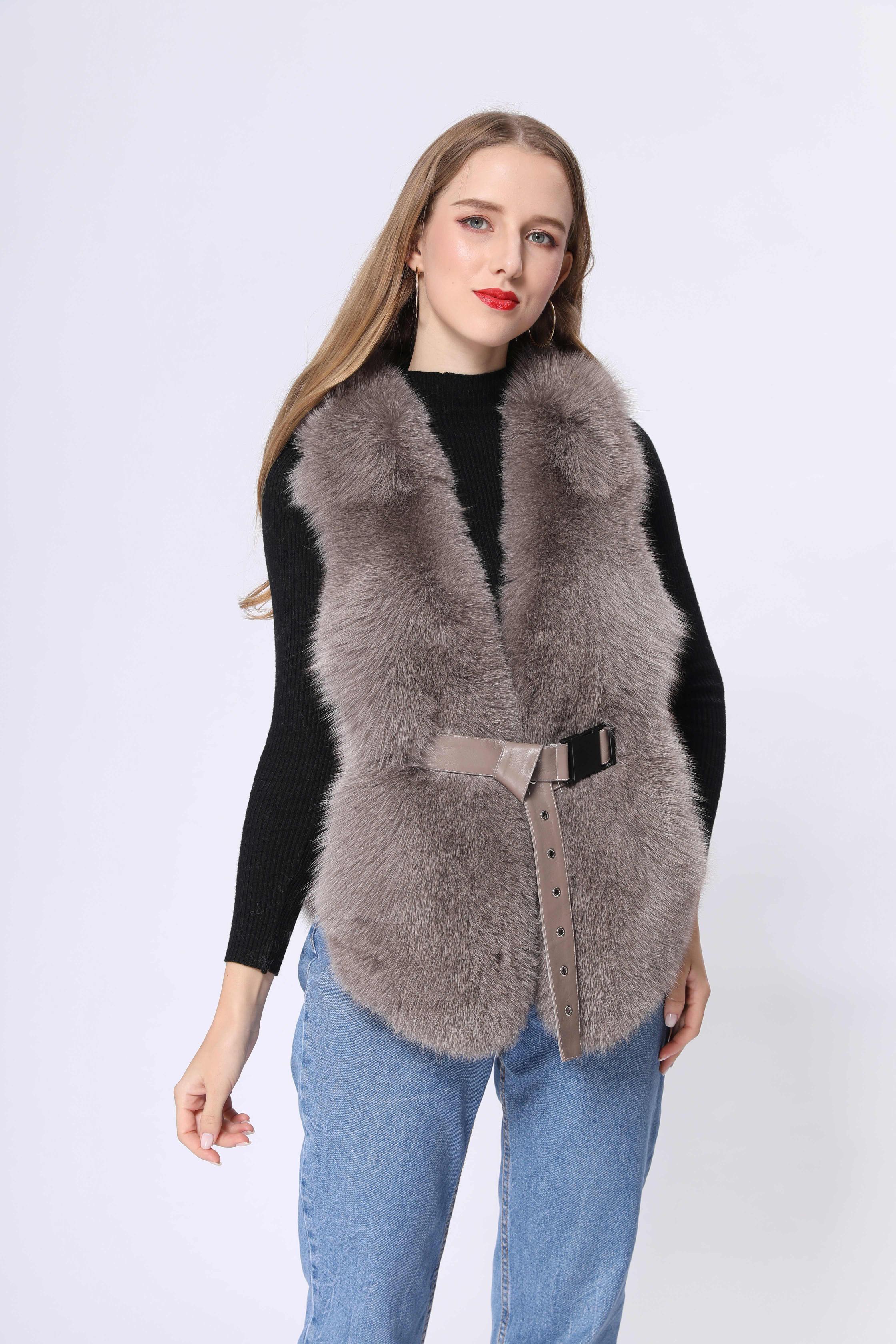 Fox Fur Vest Luxury High-quality Women's Belt Vest - Janefur