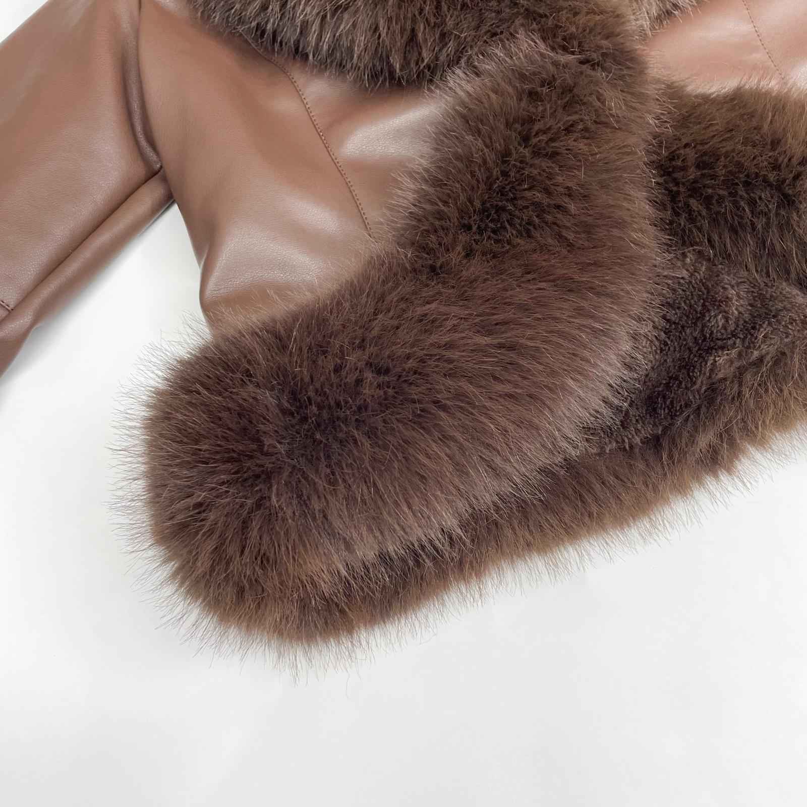 Eco-Friendly Leather-Like Faux Fur Trendy Suit Collar Buttoned Leather Coat - Janefur