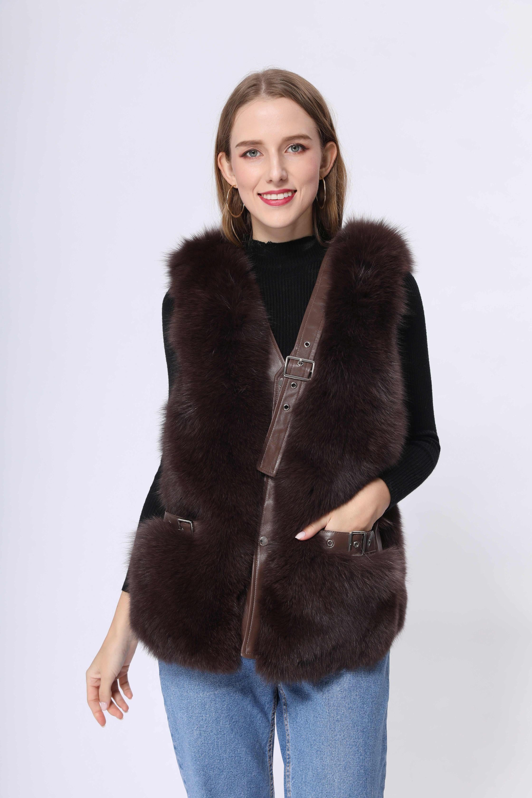 Fox Fur Sleeveless Vest For Autumn And Winter - Janefur