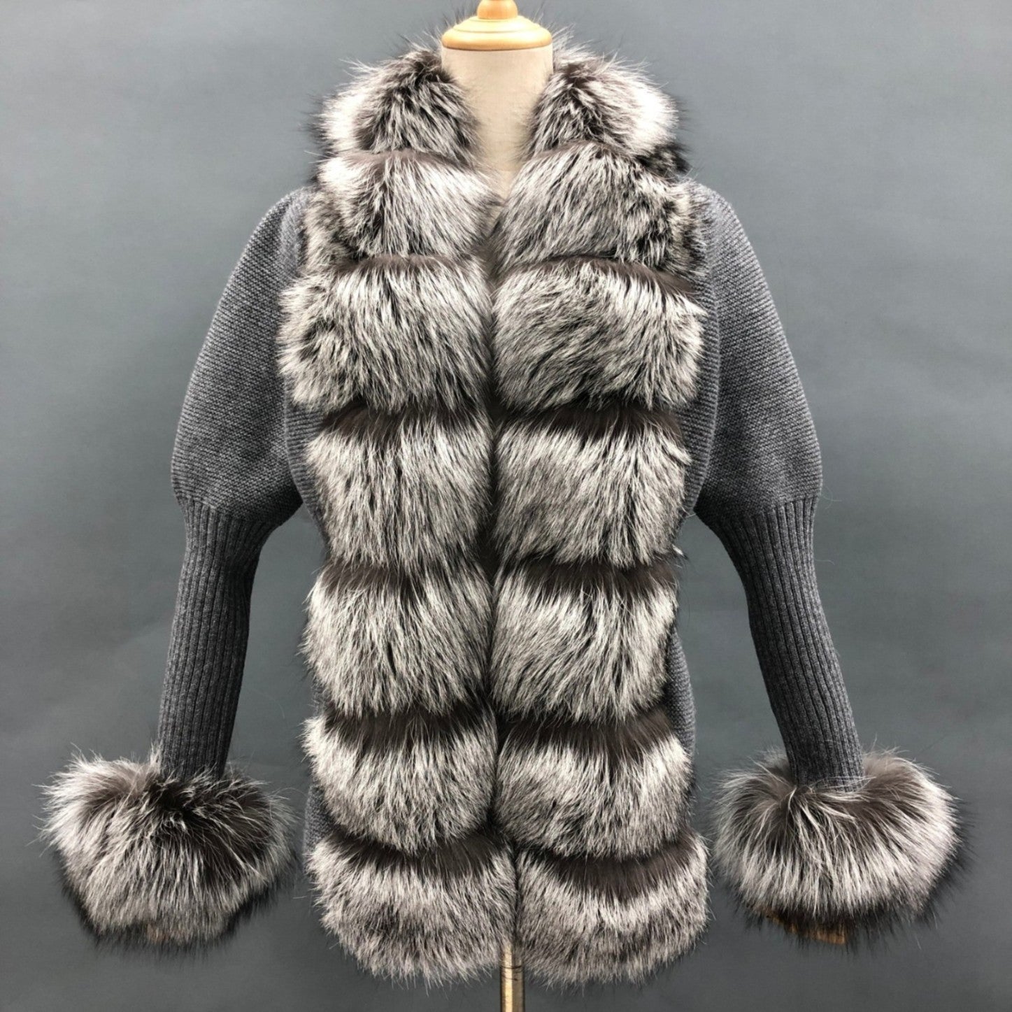 Women's Fashion Cuff Lapel with Fox Fur Knit Cardigan - Janefur