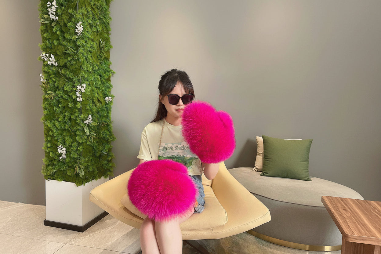 Janefur Cute Fox Fur Gloves for Apparel