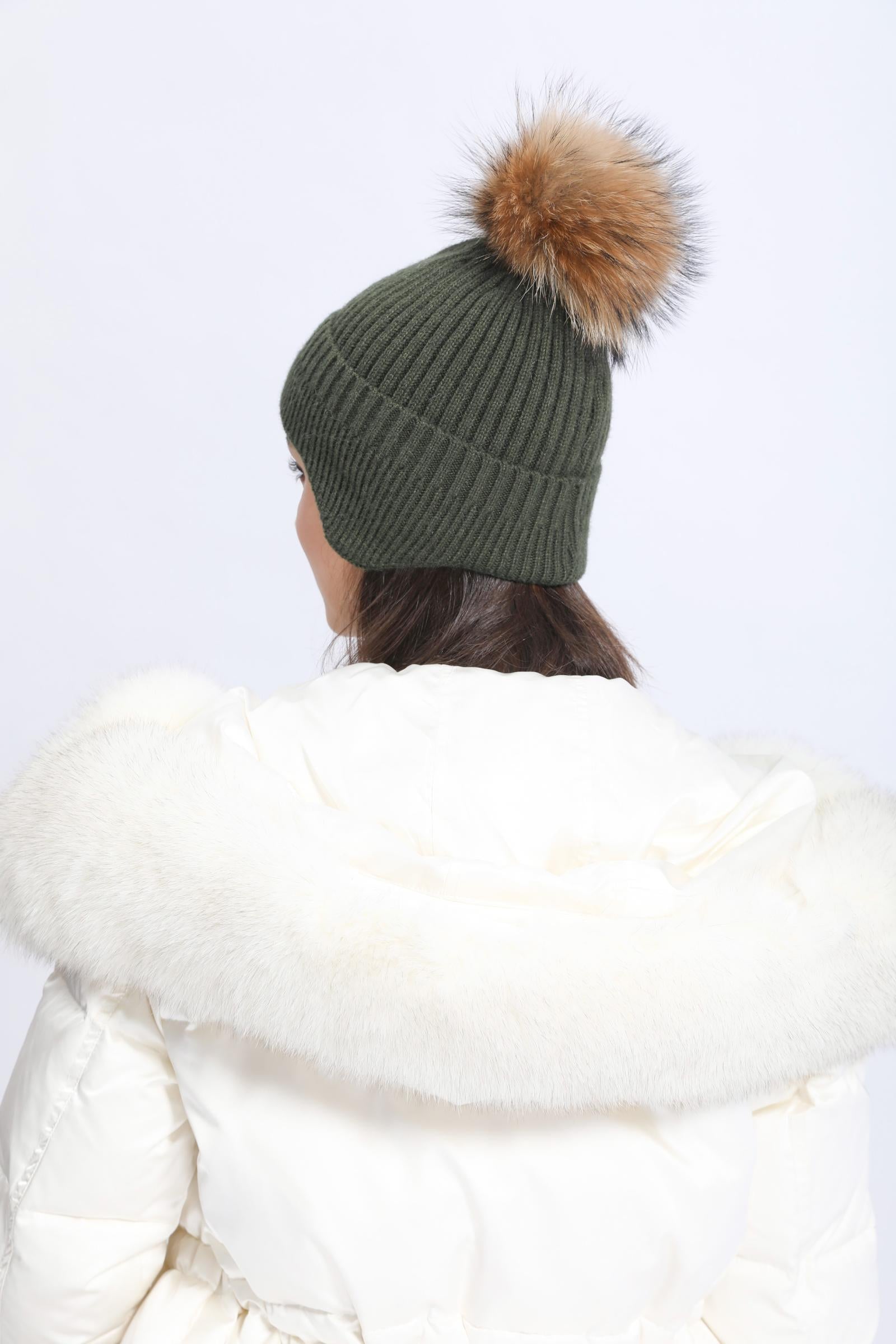 Warm Knitted Earmuff Hat Winter Women Fur Pom Pom Beanie Hat - Janefur