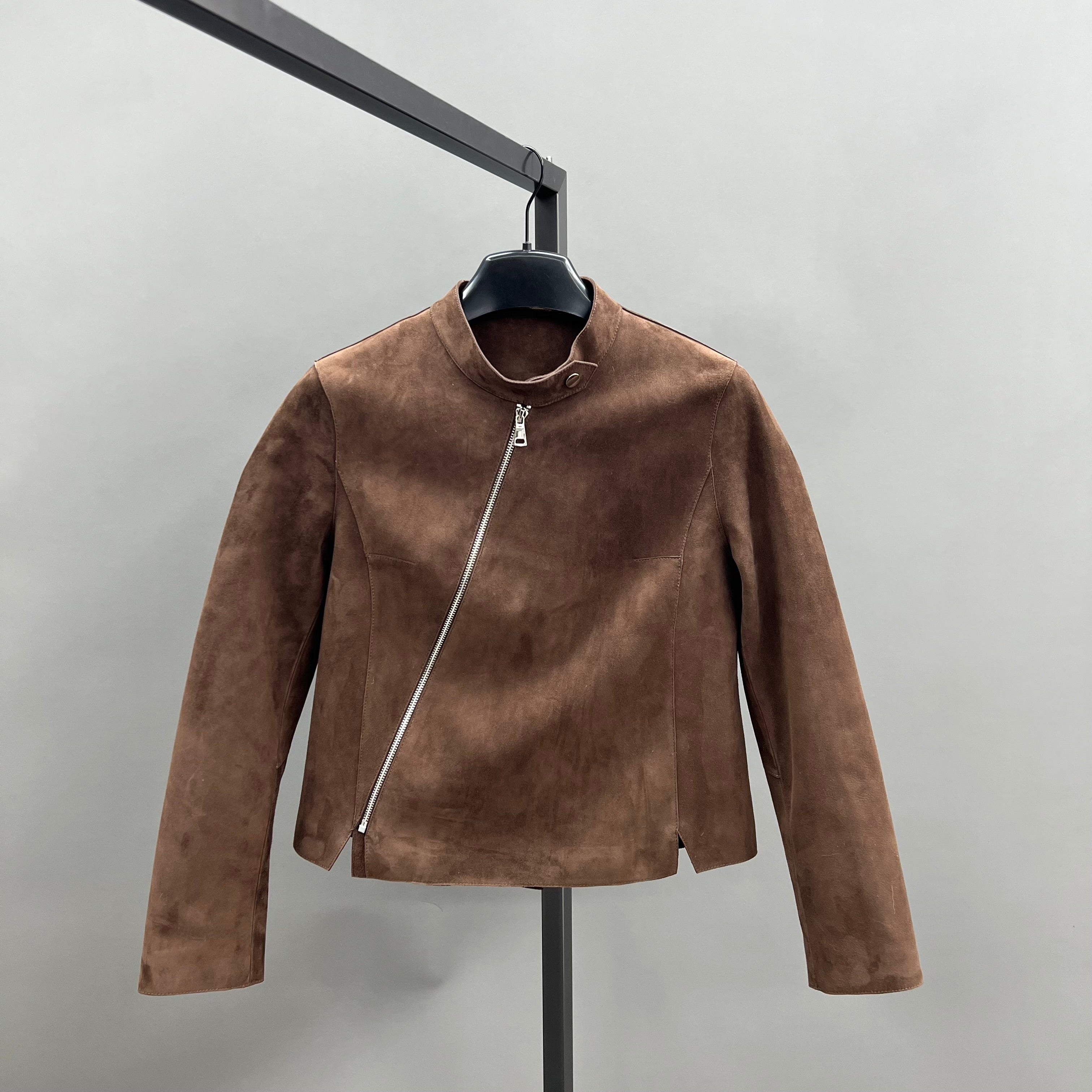 Suede Zip-Up Jacket with Asymmetric Hem - Janefur