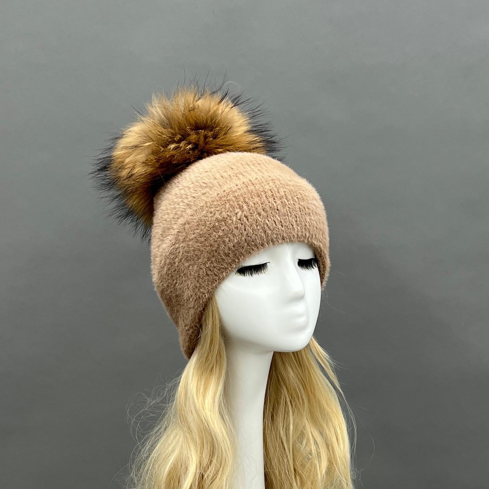 Women's Fashion Fox Fur Hat with Pom Poms - Janefur