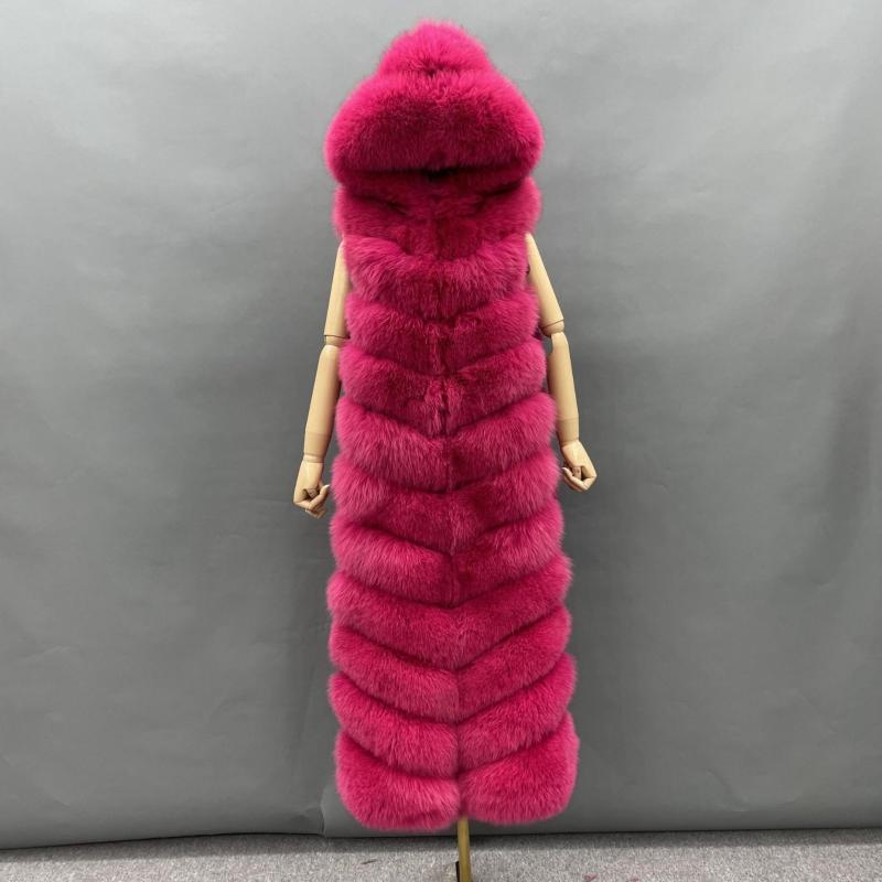 Winter Long Hooded Fox Fur Womens Luxury Vest - Janefur