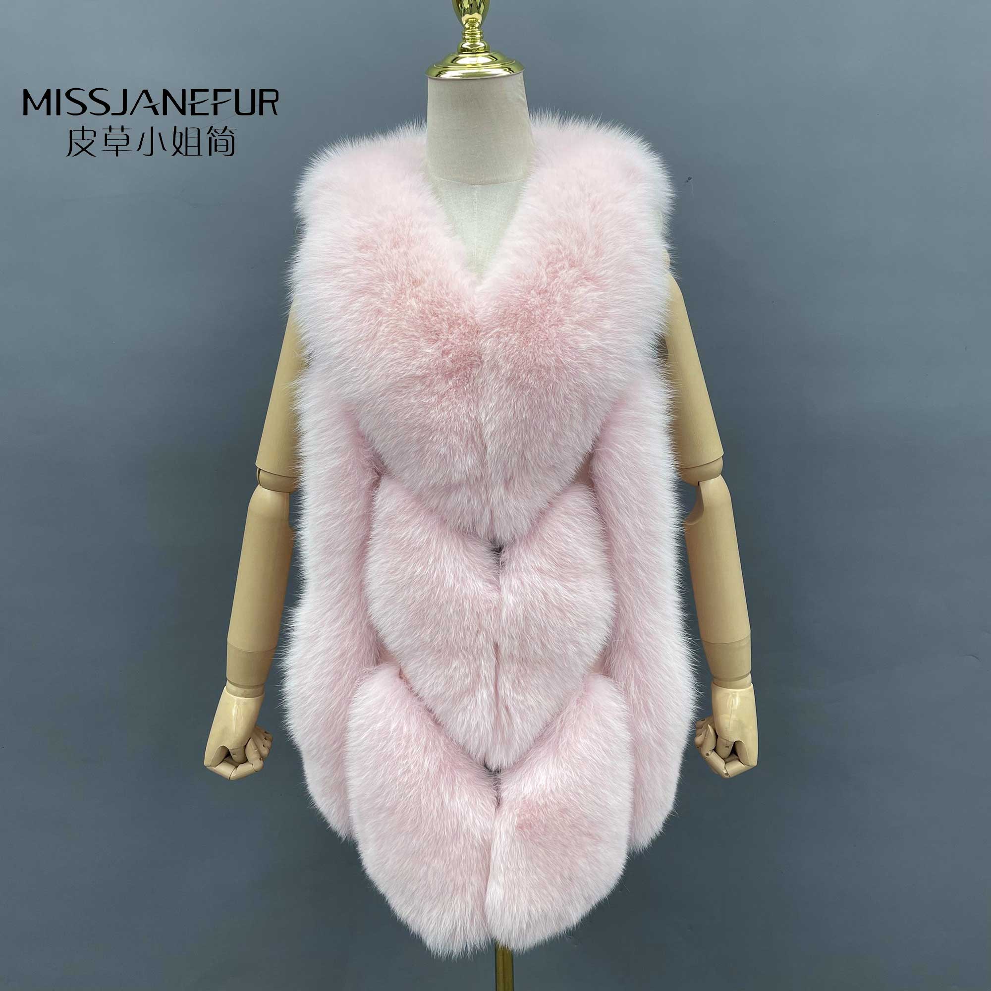 Missjanefur Womens Pink Fashion Fox Fur Gilets - Janefur