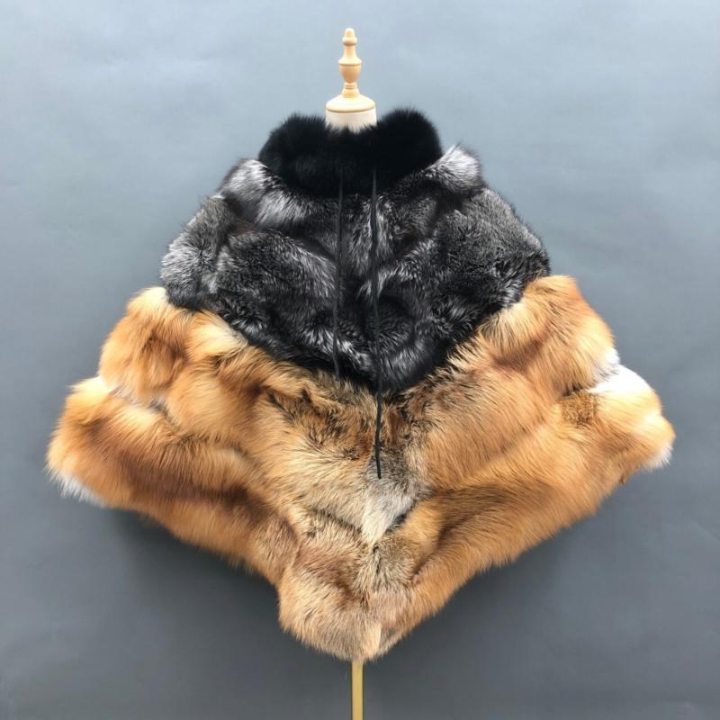 High Quality Women's Luxury Fox Fur Cloak Loose Genuine Fox - Janefur