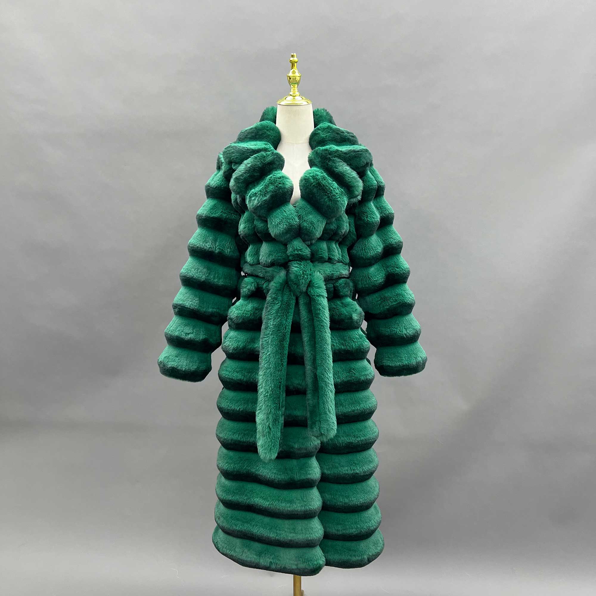 Eco Friendly Faux Fur Women's Casual Notched Collar Chinchilla Pattern Long Coat - Janefur