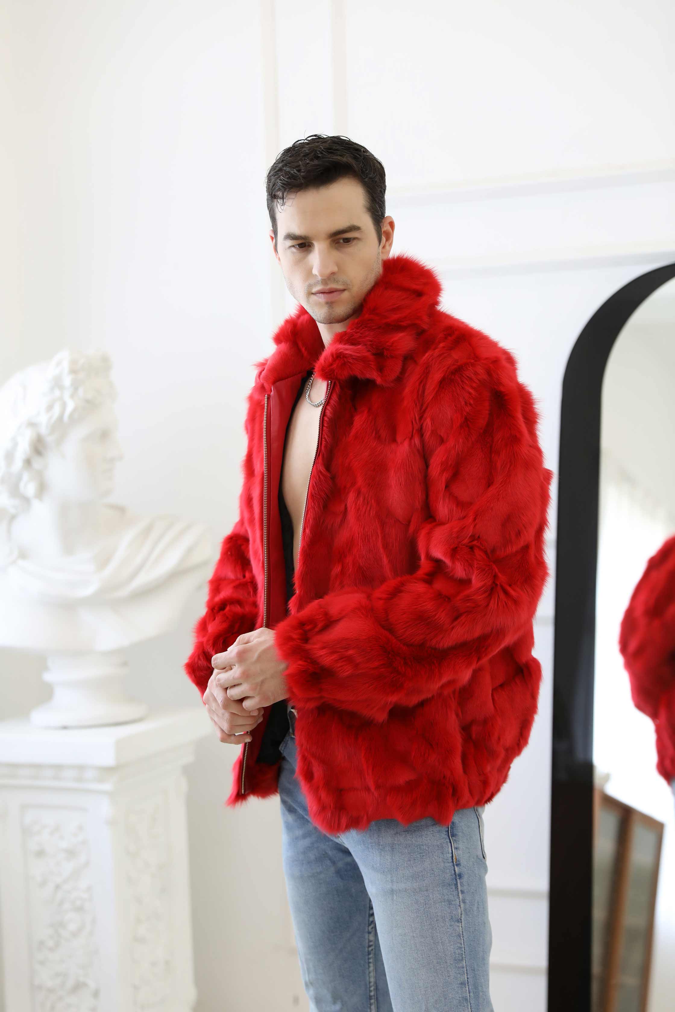 Natural Fox Fur Men's Lapel Jacket - Janefur