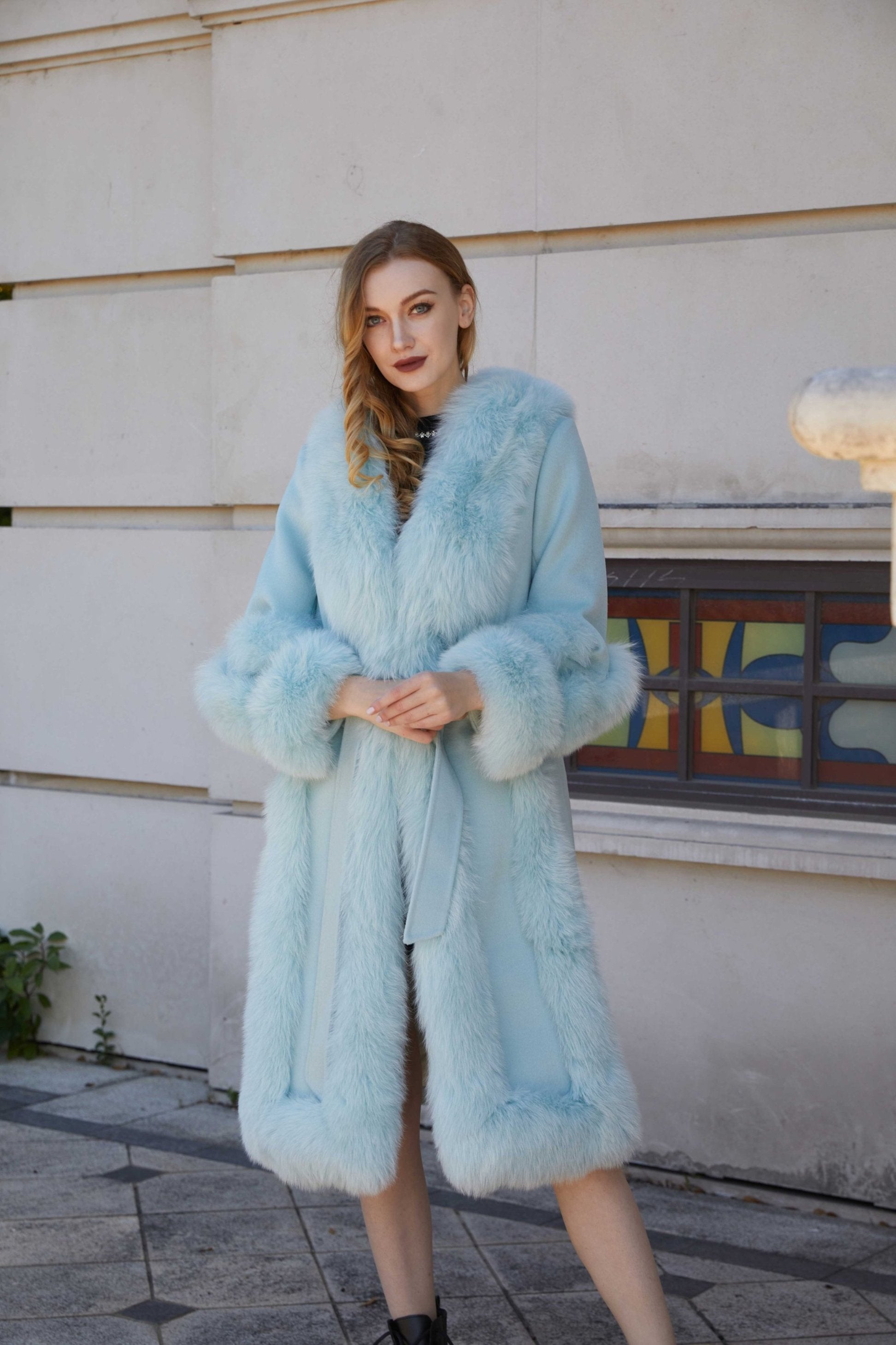 Trendy New Cashmere Spliced Fox Fur Long Down Jacket - Janefur