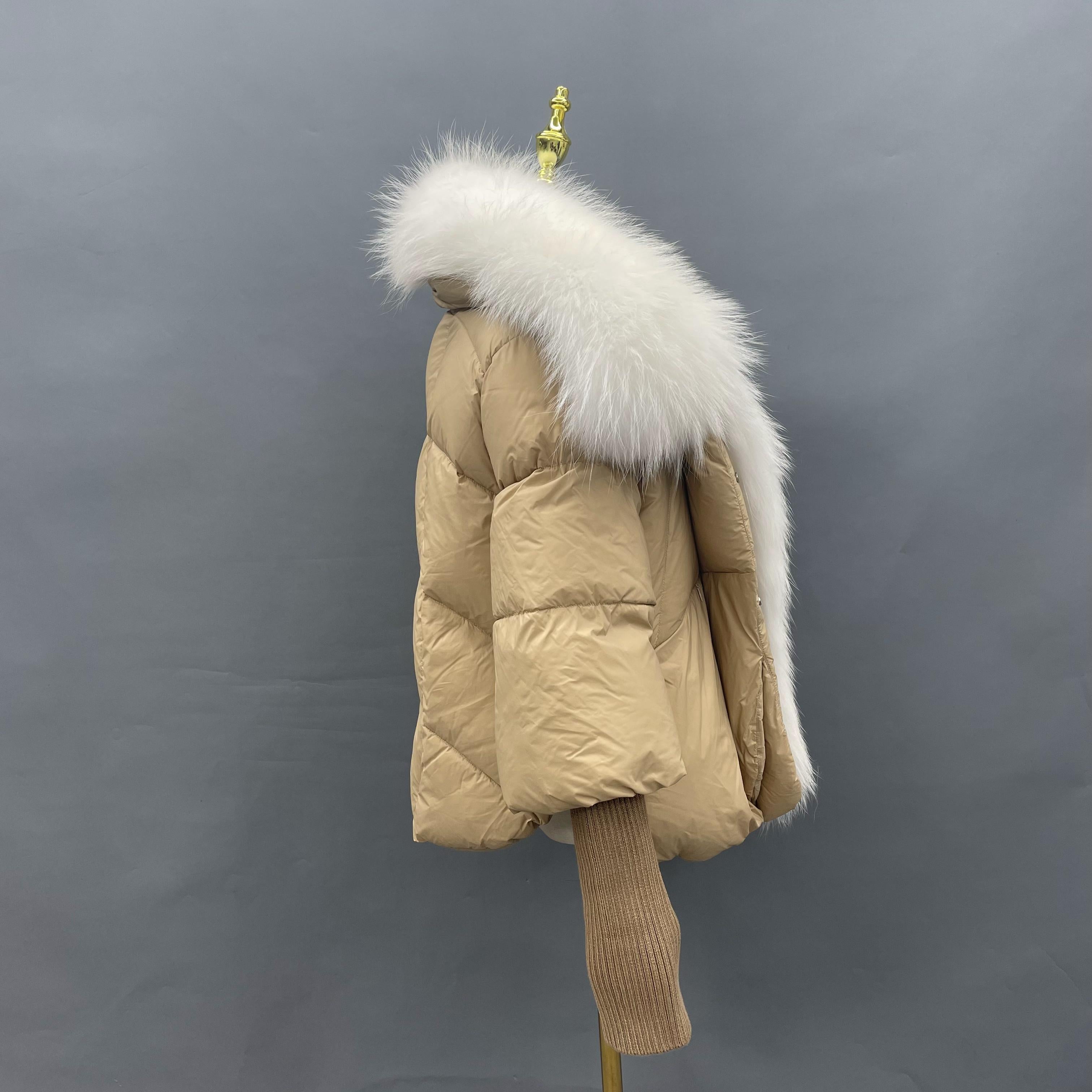 Knit Cuffs with Large Turn-down Collar Down Jacket - Janefur
