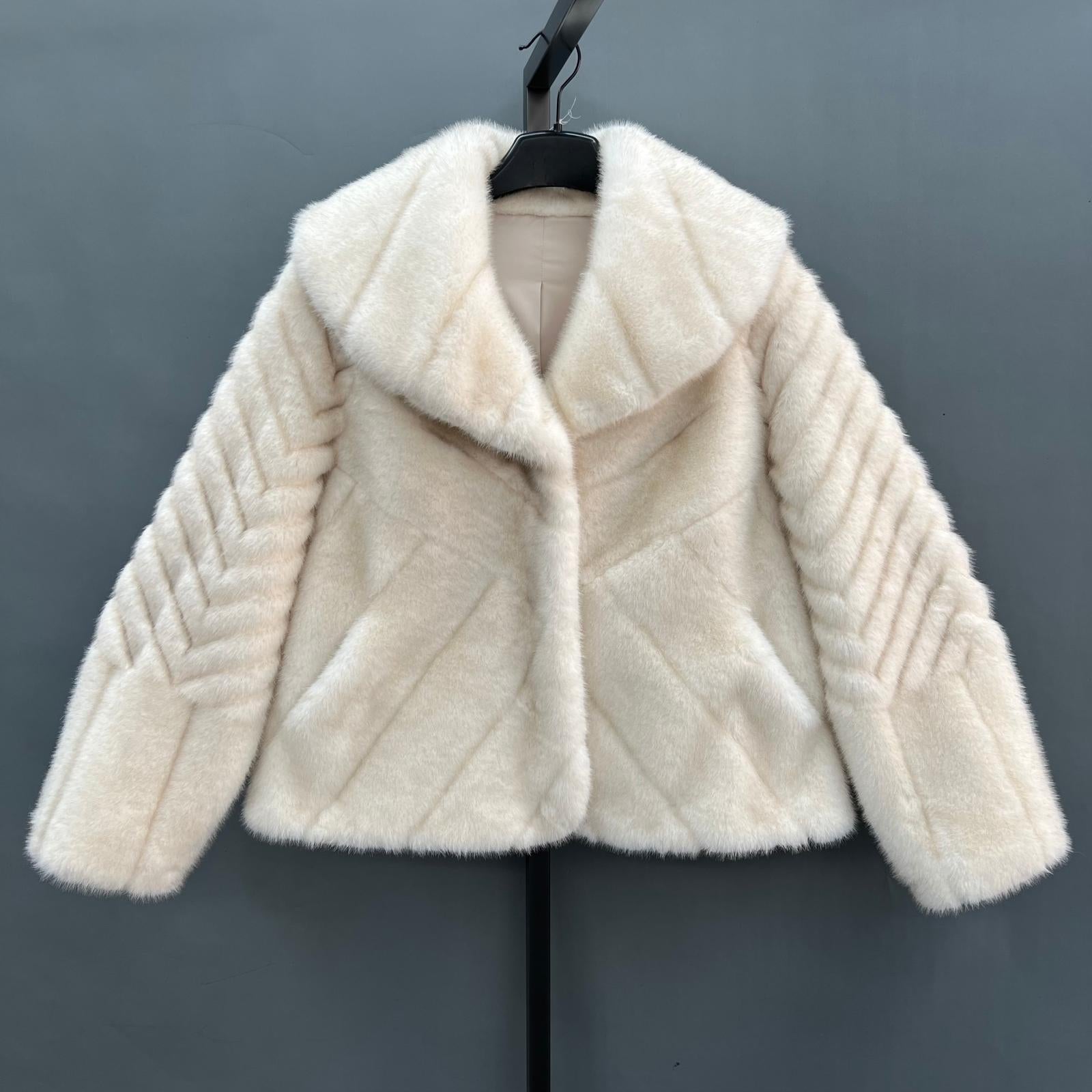 Women's New Navy collar Segmented Faux Mink Coat Fashionable Trend - Janefur