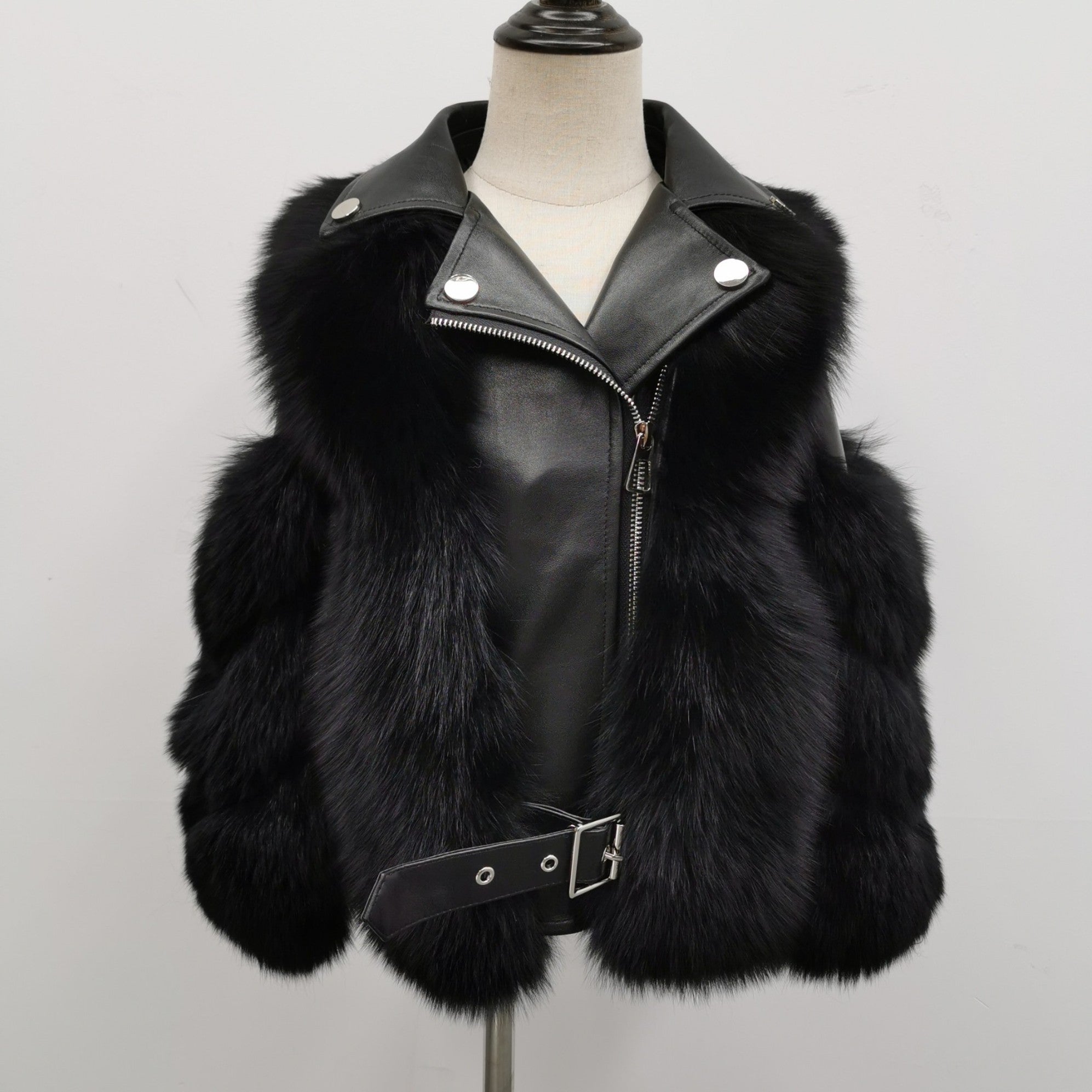 Children's Parent and Child Leather Collar Fox Fur Winter Coat - Janefur