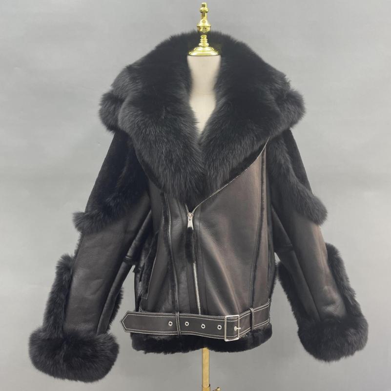Men's Popular Motorcycle Style Fur Coat With Detachable Collar - Janefur