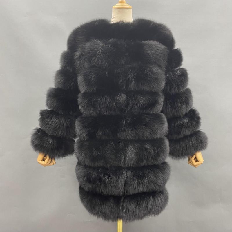 Women's Winter Warm Comfortable Crewneck Real Fox Fur Jacket - Janefur