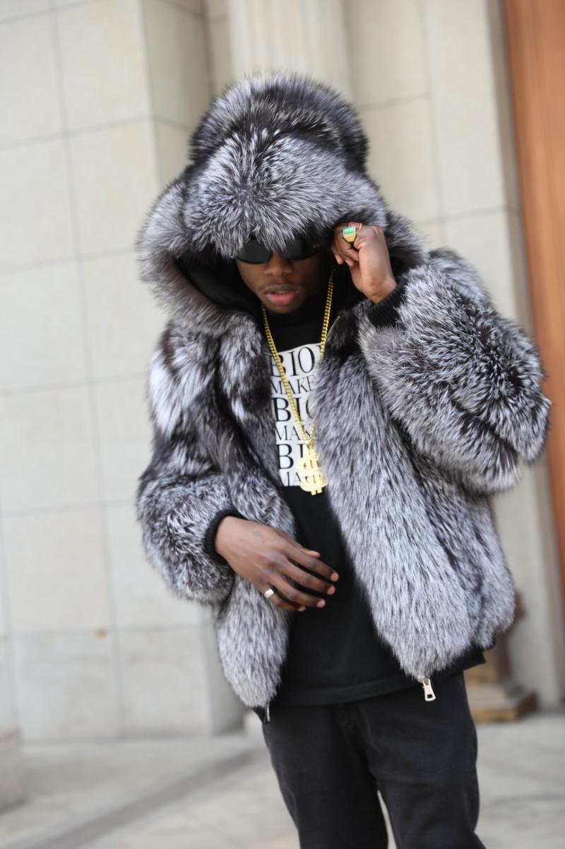 Coat With Ribbed Hem and Cuffs Hooded Made Of Fox Fur - Janefur