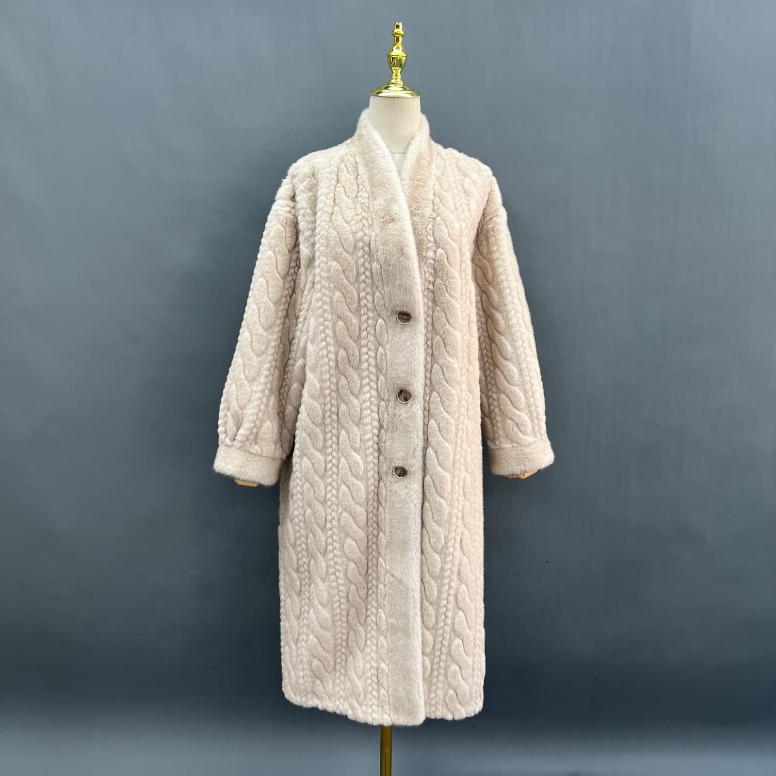 Women's Slim Elegant V-neck Long Faux Mink Jacket - Janefur