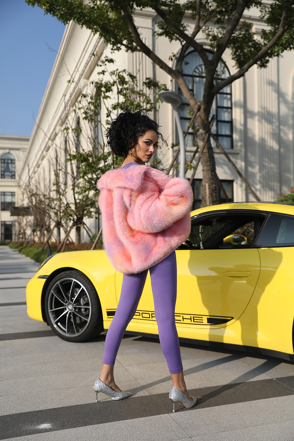 Janefur Lapel Zipper Womens Short Gorgeous Pink Faux Fur Jacket - Janefur