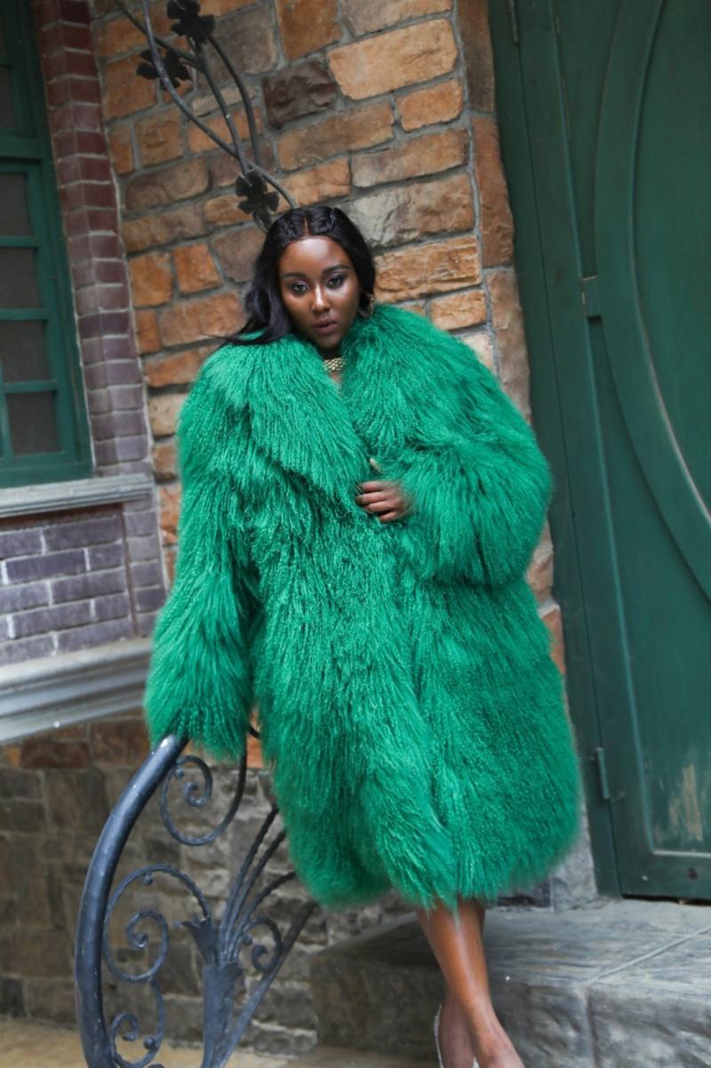Janefur Women's long Mongolian lamb fur fashion coat - Janefur
