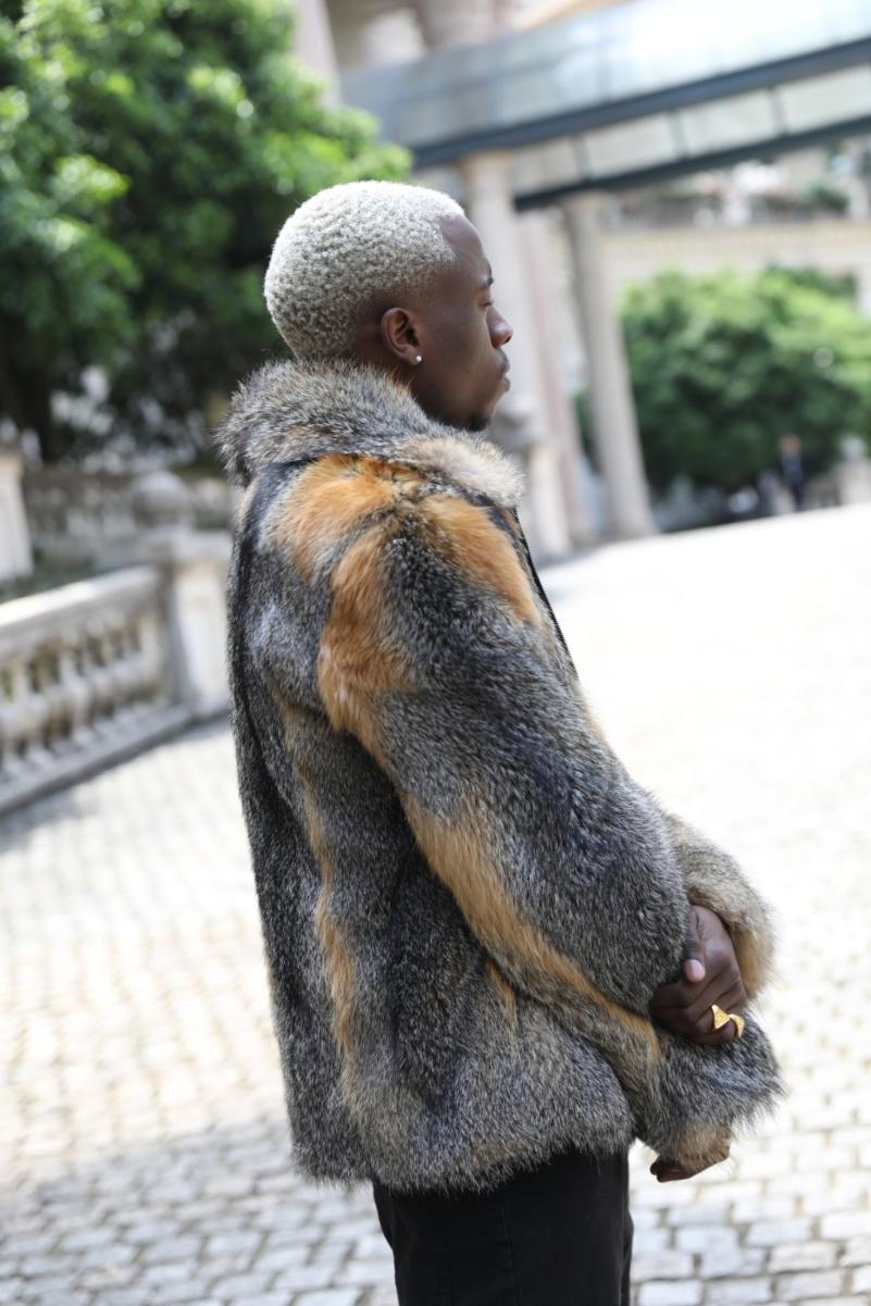Men's Fox Fur Collar Fur Coat - Janefur