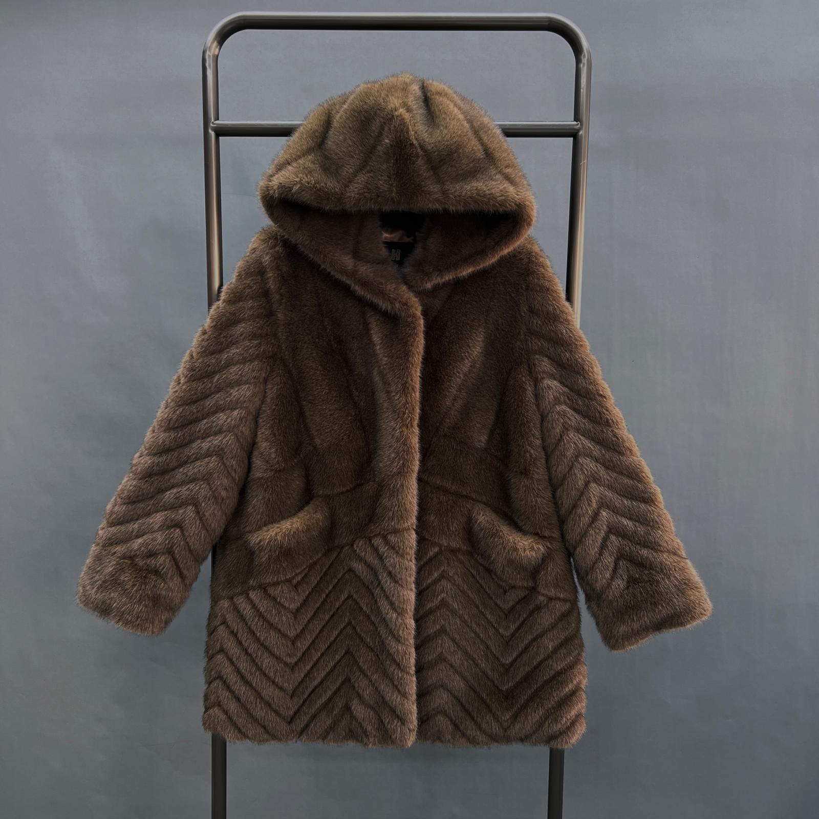 Women's Fashionable Windproof Hooded Pocket Faux Mink Fur Jacket - Janefur
