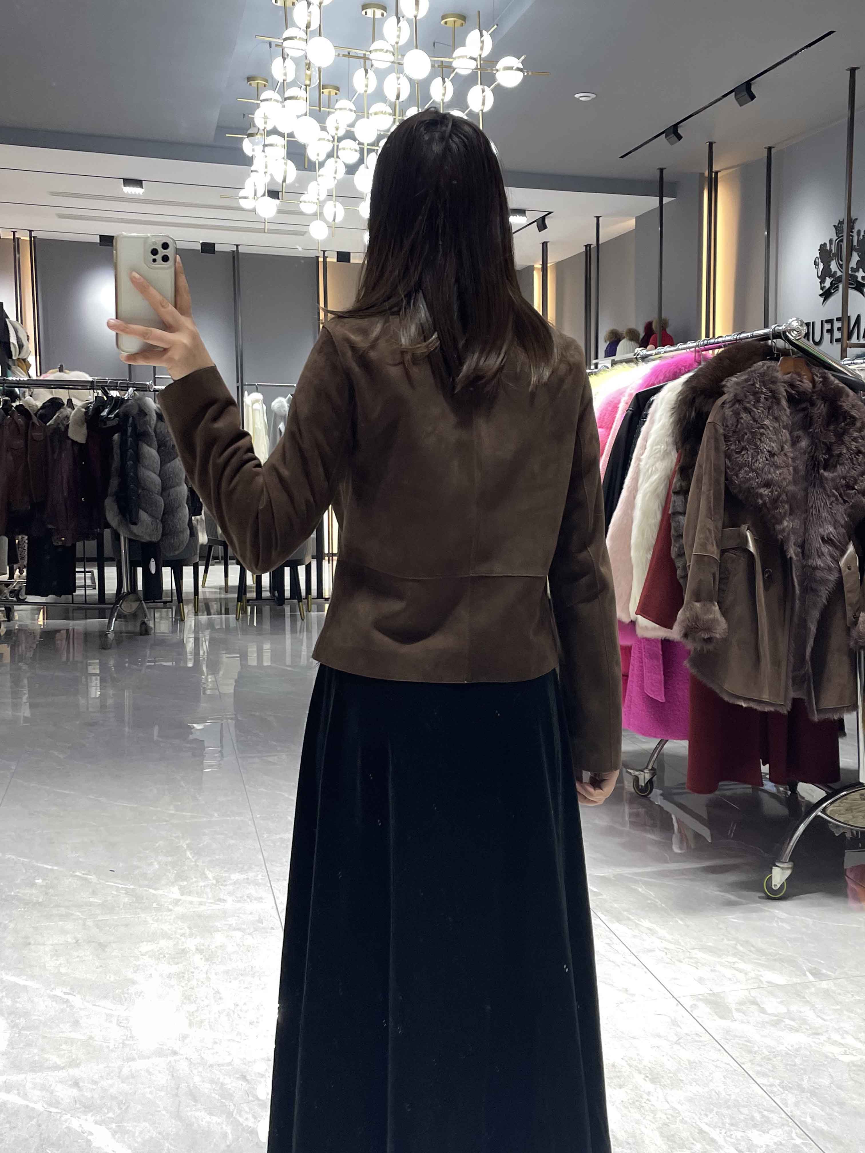 Suede Zip-Up Jacket with Asymmetric Hem - Janefur