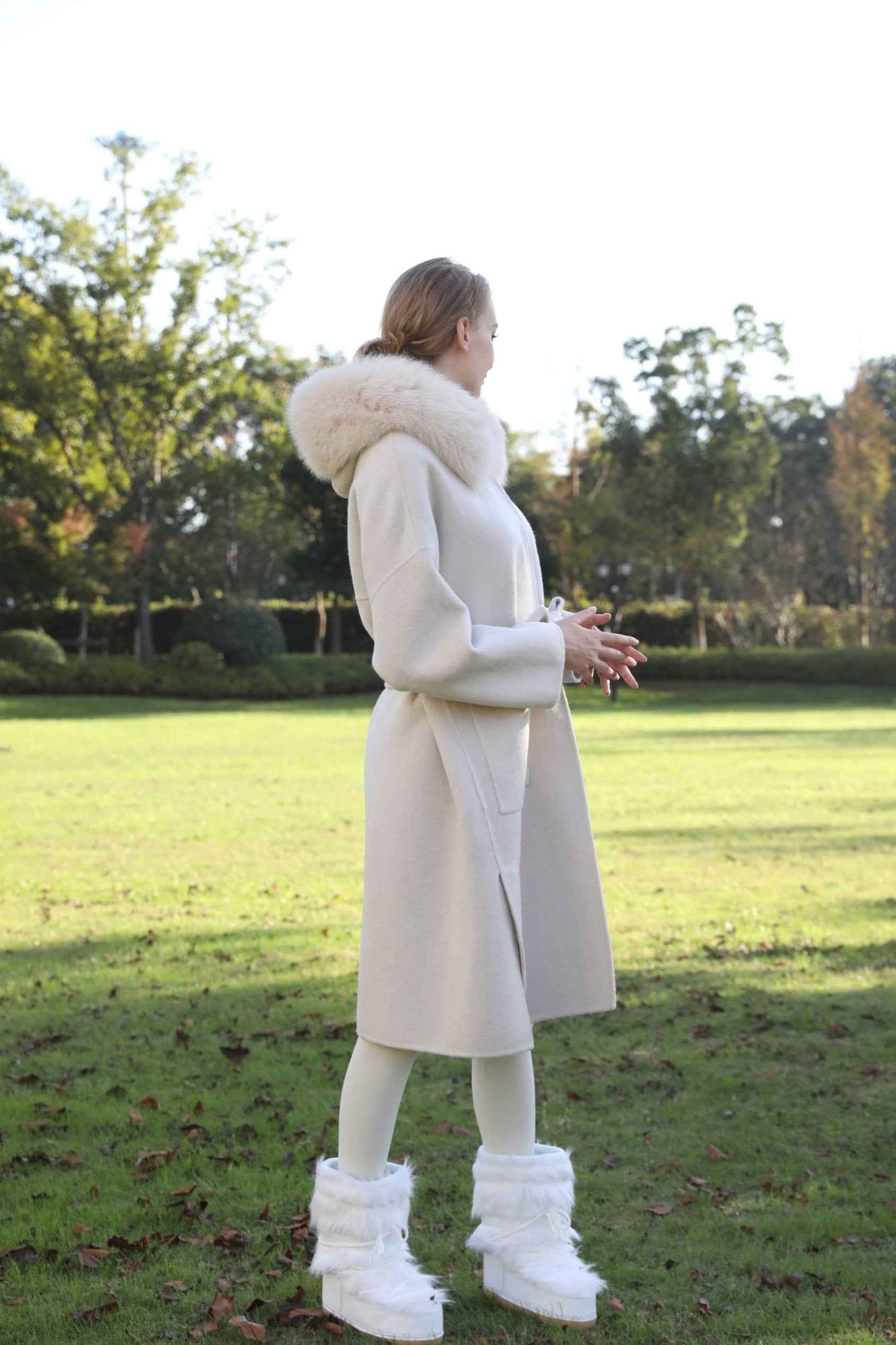 Women's Winter Fashion Hooded Double Sided Cashmere Long Coat - Janefur