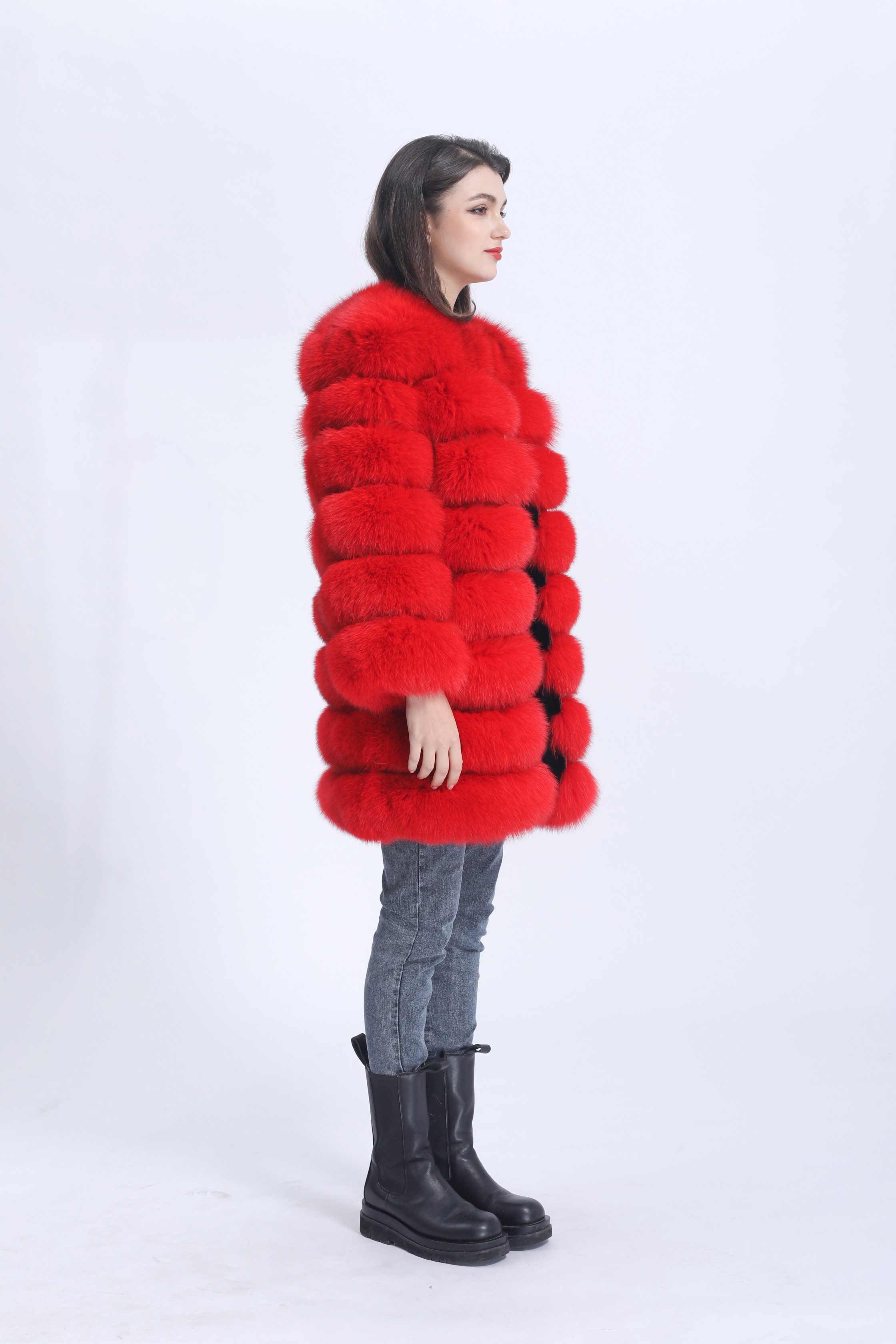 Women's Winter Warm Comfortable Crewneck Real Fox Fur Jacket - Janefur