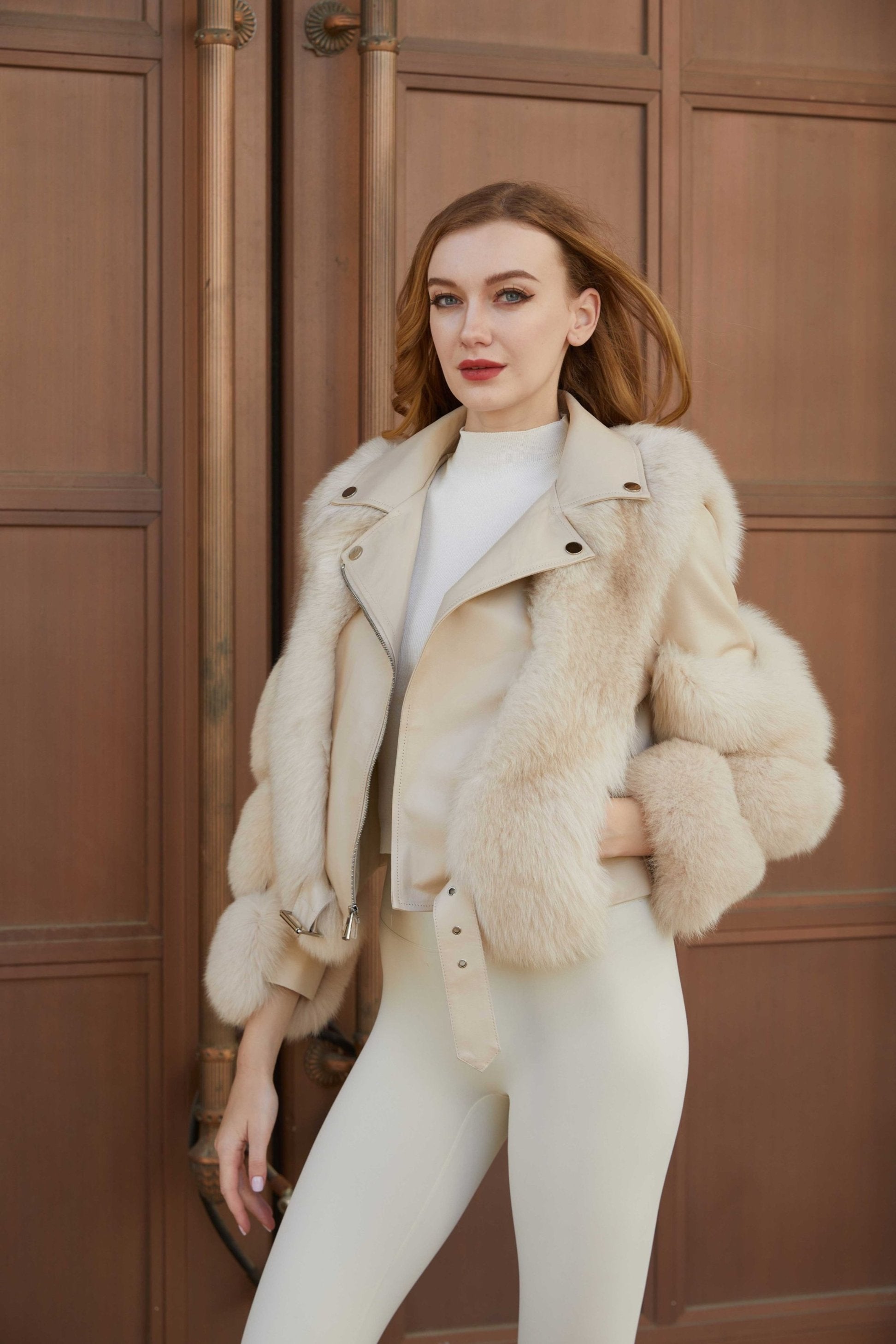 Women's Fall and Winter Fashion Leather Collar Fox Fur Parka - Janefur