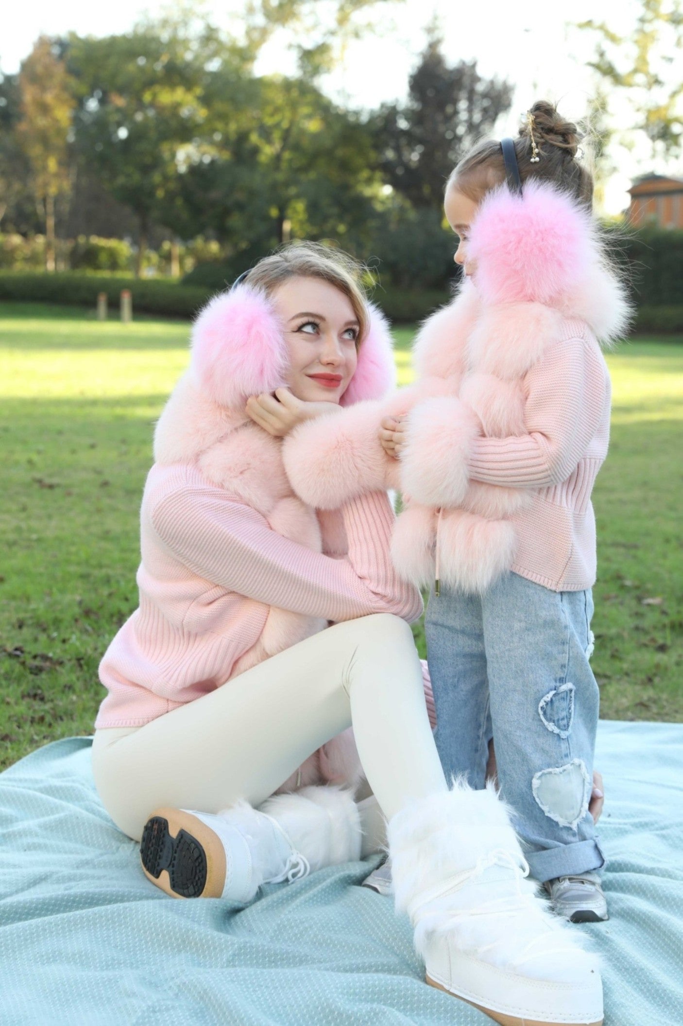 Parent-child Model Fox Fur Earmuffs for Fall and Winter - Janefur