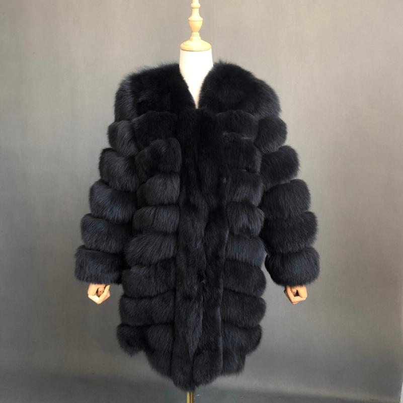 Fashion Autumn And Winter Designer Long Women's Blue Fox Fur Jacket - Janefur