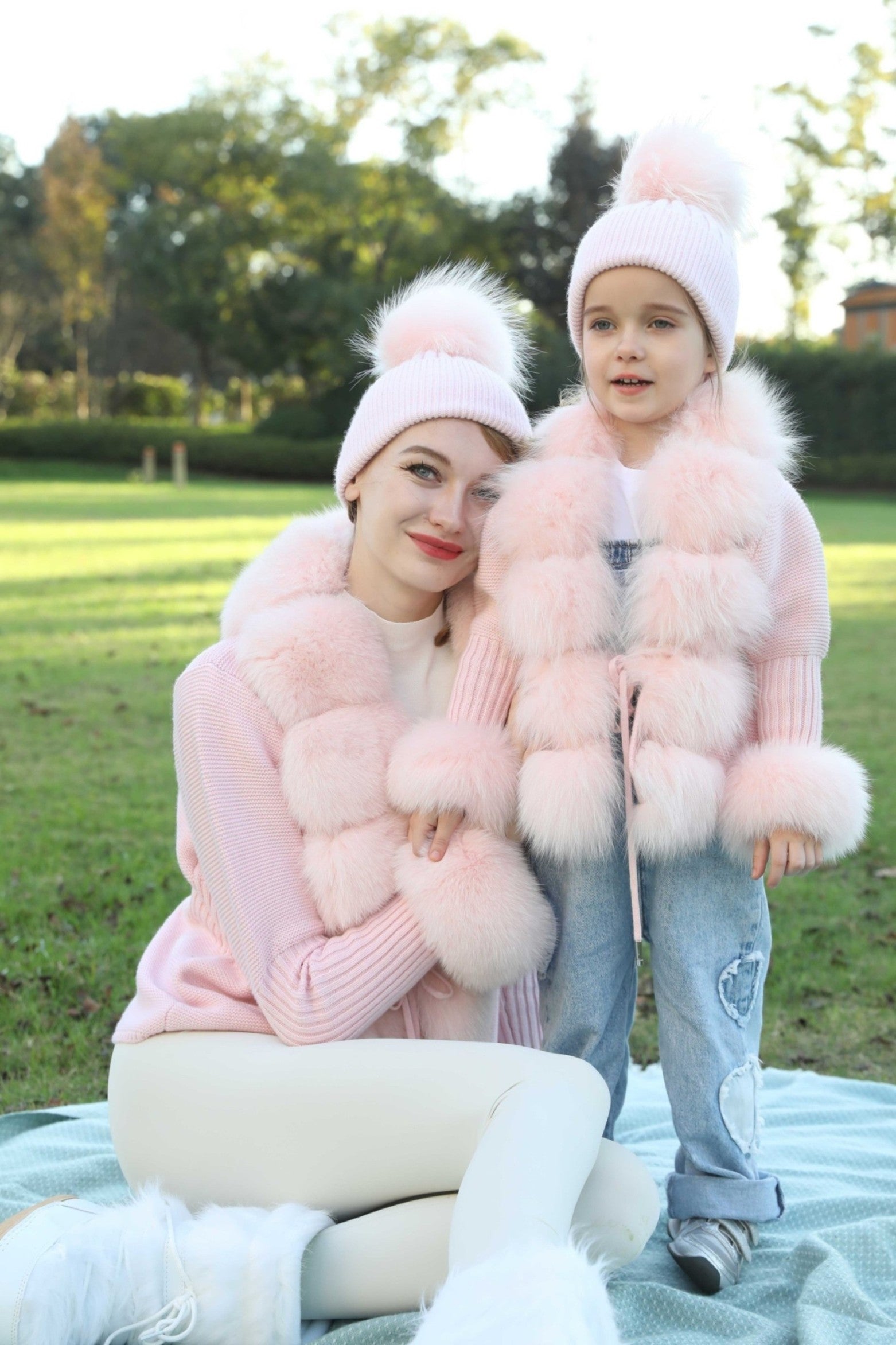 Winter Knitted Angora Beanie Hat With Removable Fur Pom Pom - Janefur