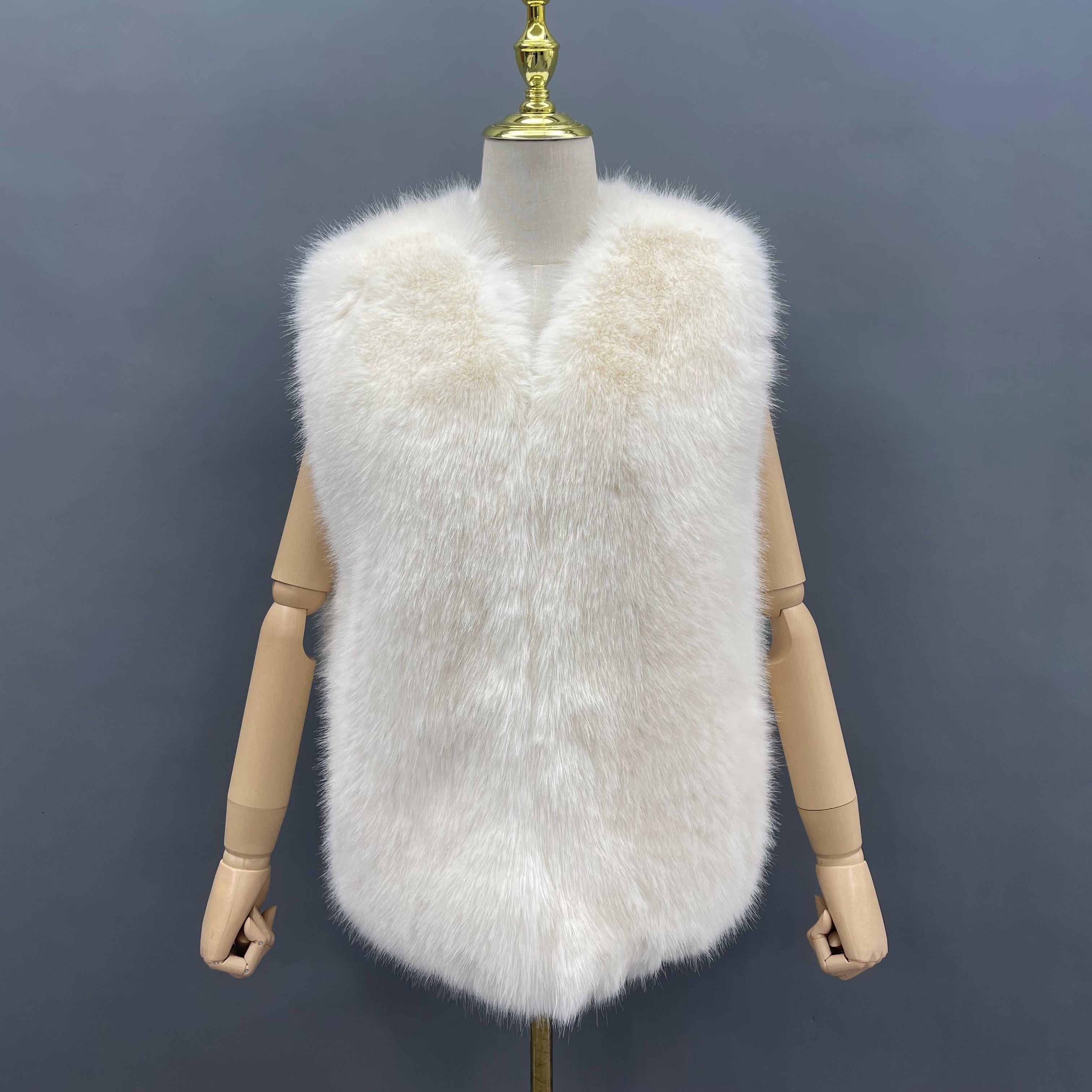 Women's Short Slim-fit Versatile Faux Fur Vest Whole Eco Fur Vest - Janefur