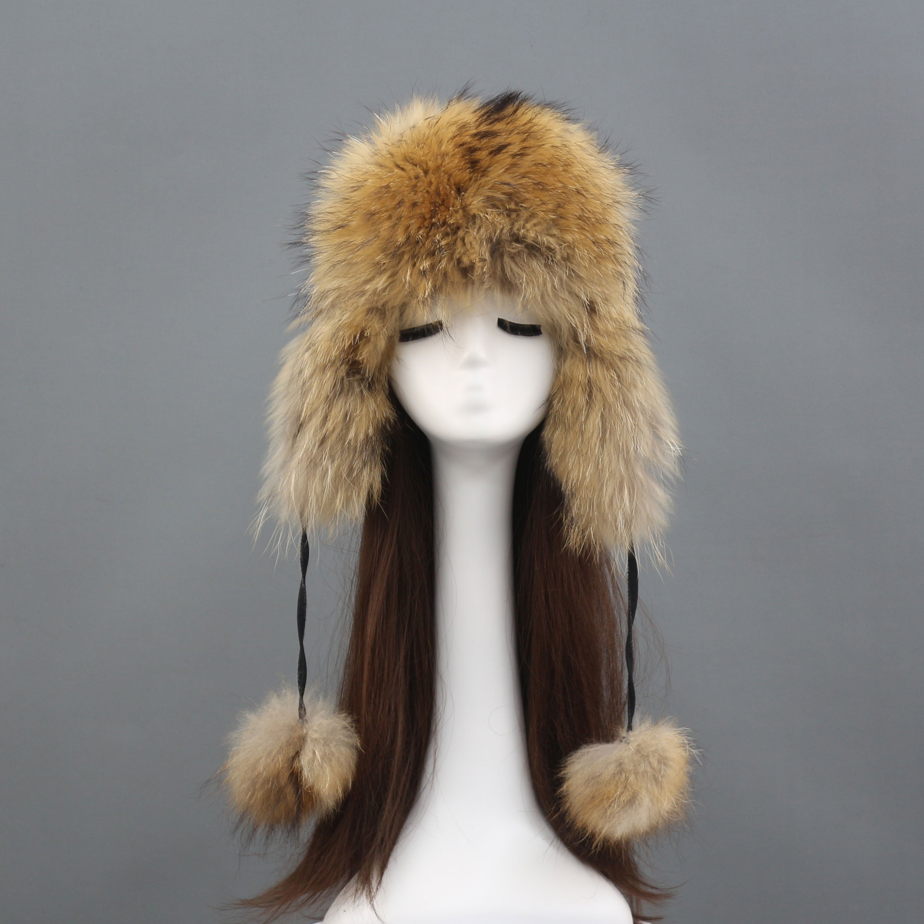 Women Natural Fur Hats Winter Thick Warm Ears Bomber Hat Lady Fur Cap - Janefur