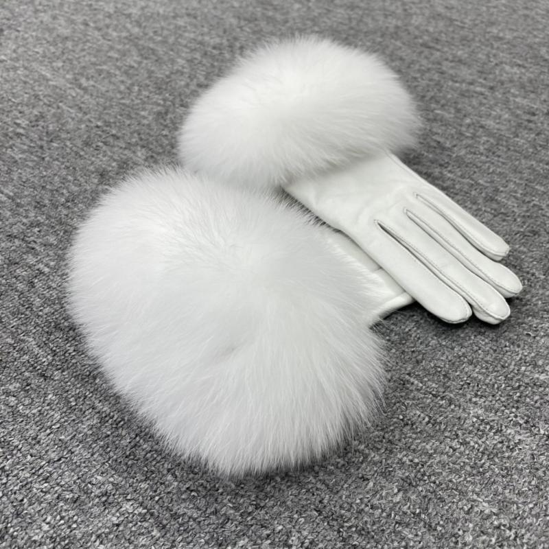Fox Fur Leather Gloves Rose - Janefur