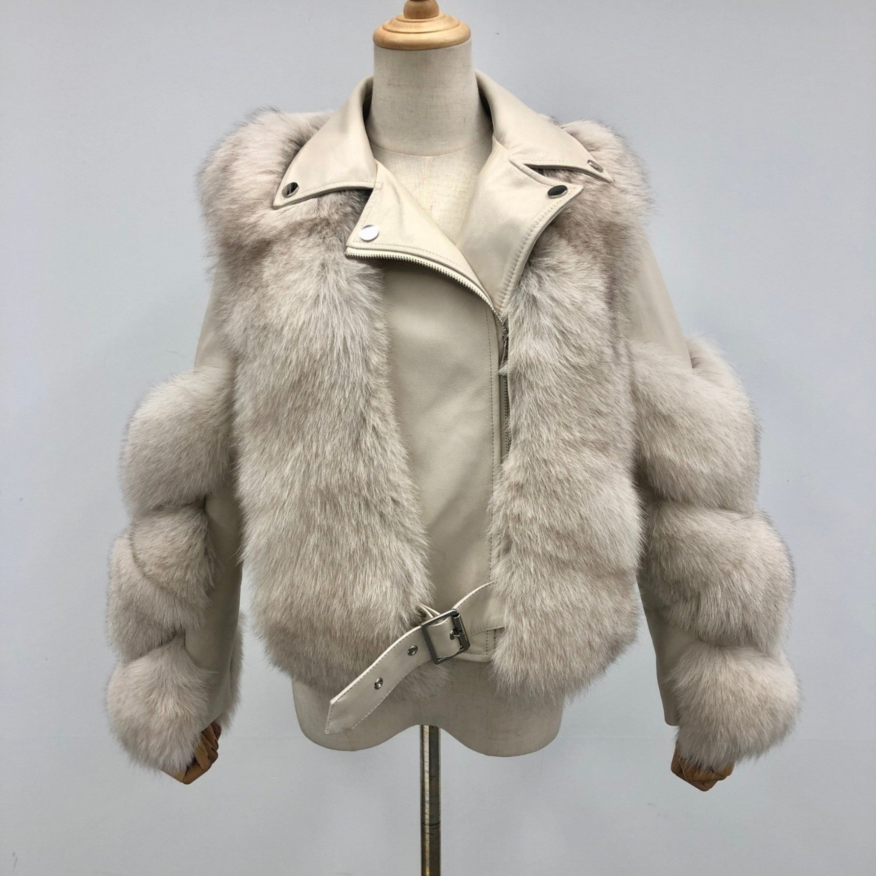 Women's Fall and Winter Fashion Leather Collar Fox Fur Parka - Janefur